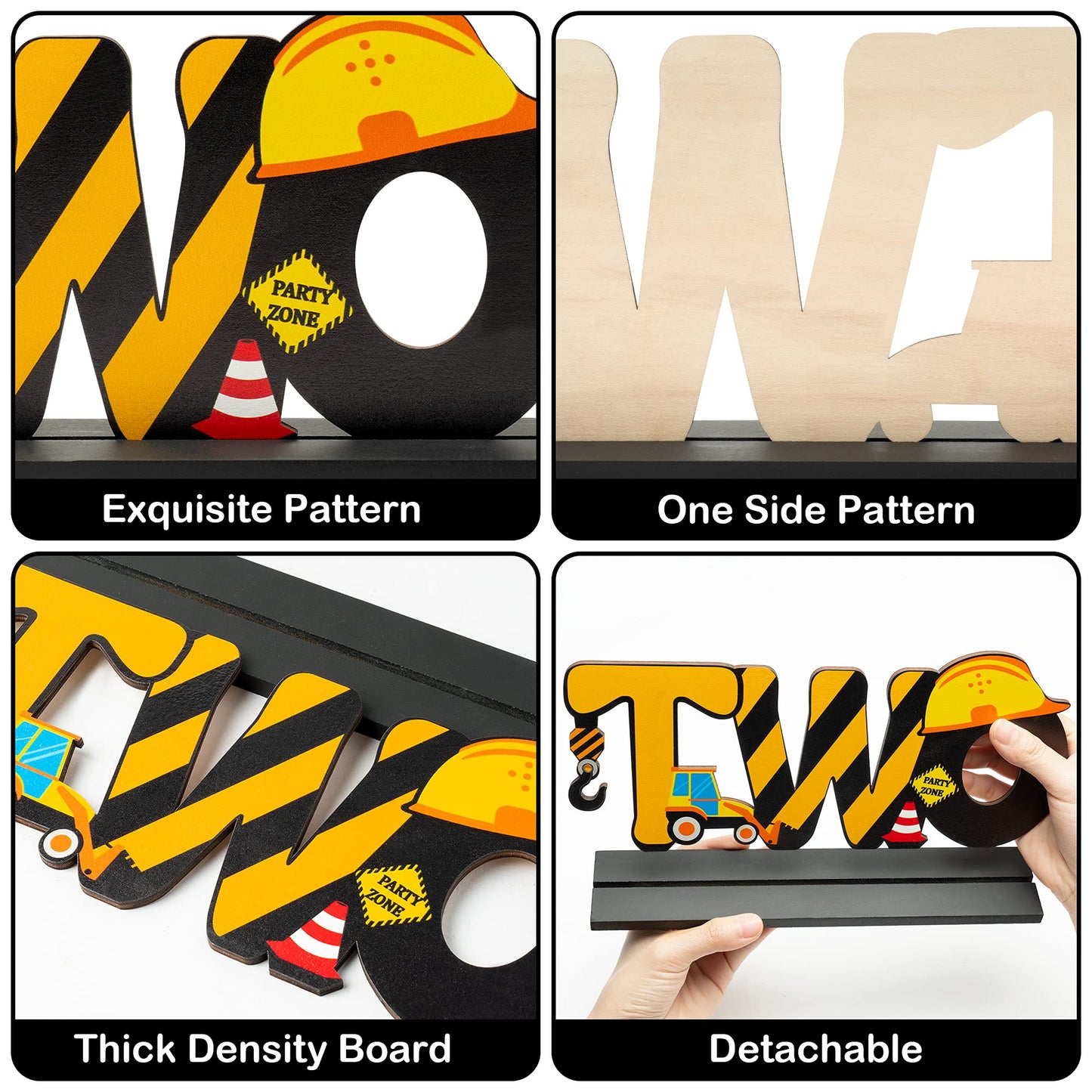 Haooryx Construction Truck Two Letter Sign Wooden Table Centerpiece for Boys, Two Years Old Baby 2nd Birthday Party Decorations, Construction Theme