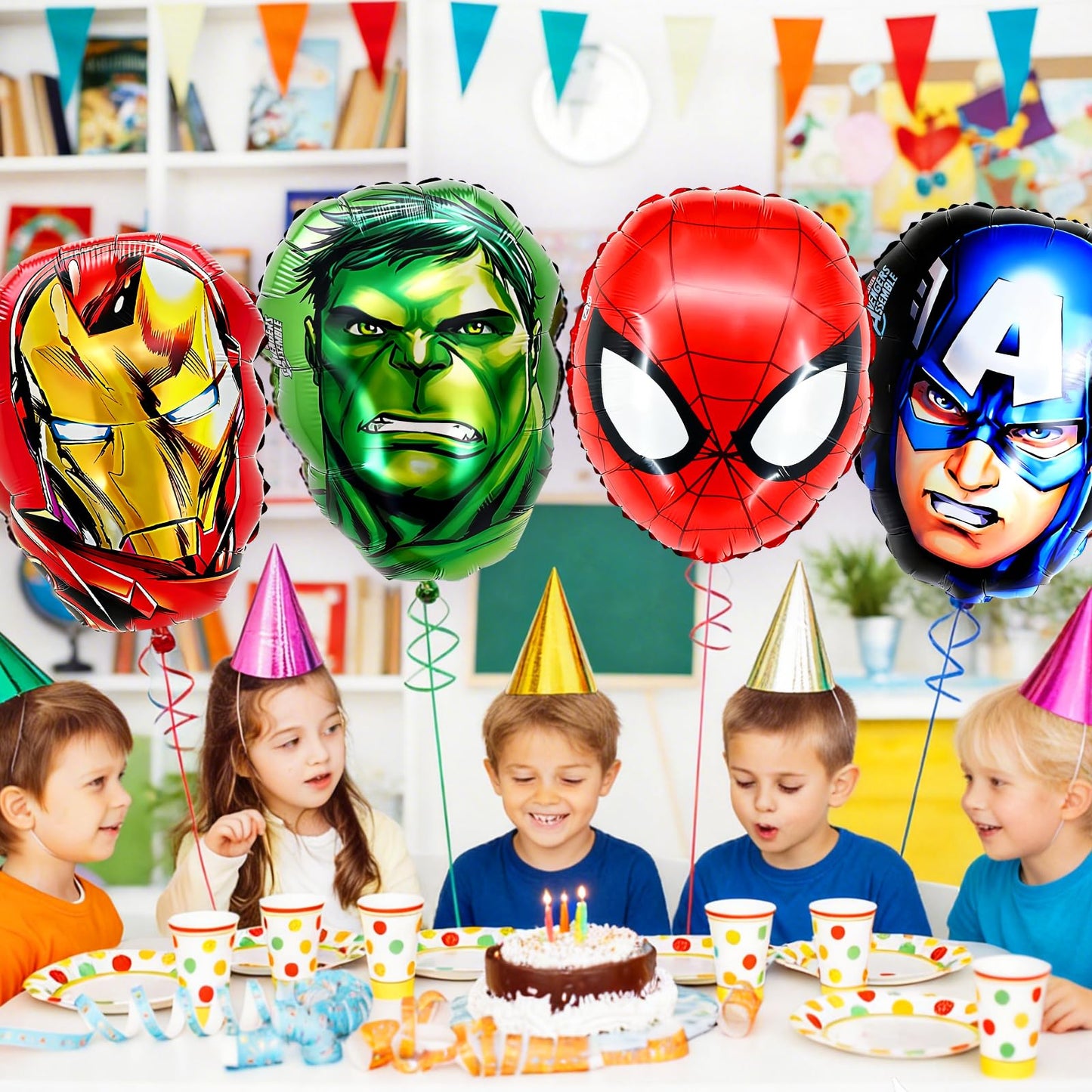 Superhero Balloons Set, 4 Piece Superhero Theme Party Decoration for Kids Boys Girls Birthday Supplies
