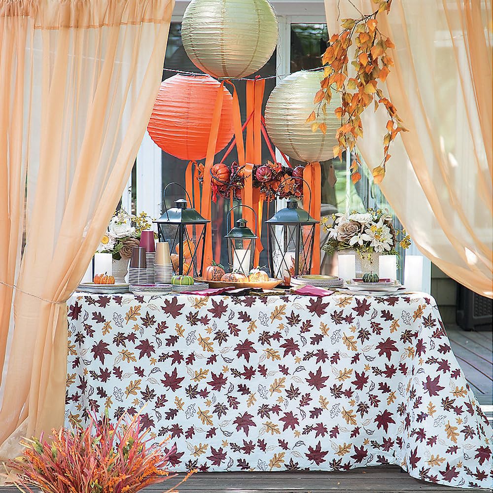 Fun Express Fall Leaves Tablecloth Roll 100 Ft - Premium Plastic Table Cover for Thanksgiving Decorations, Fall Parties & Harvest Events | Rectangle