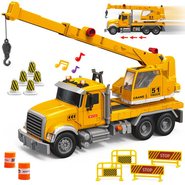 MOBIUS Toys Crane Truck - Real Working Boom Arm Construction Vehicle for Kids Ages 3-7 - Rotating Cabin, Extendable Arm, and Moving Parts - Durable