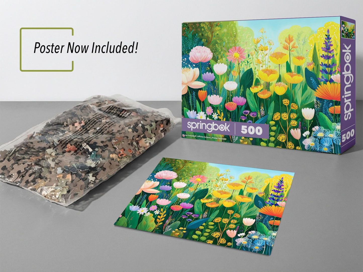 Springbok Watercolor Flowers 500 Piece Jigsaw Puzzle for Adults & Family - Vibrant Floral Garden Artwork - Poster Included - Unique Cut Pieces - Made