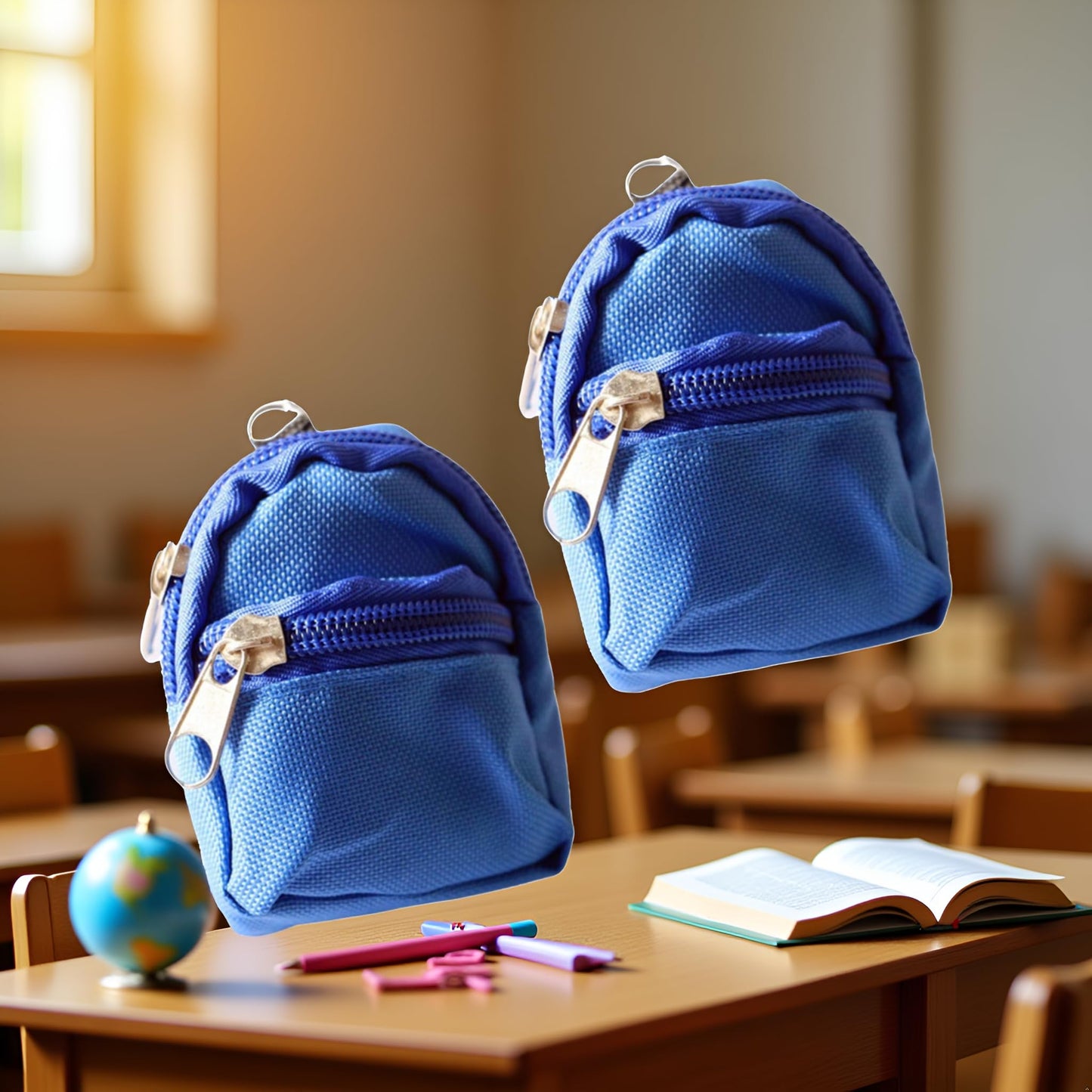 2Pcs Blue Mini Doll Backpack School Bag Model Dollhouse School Accessory for 1/6 Scale Dollhouse Décor,Simulation Mini School Bag Model,Dollhouse