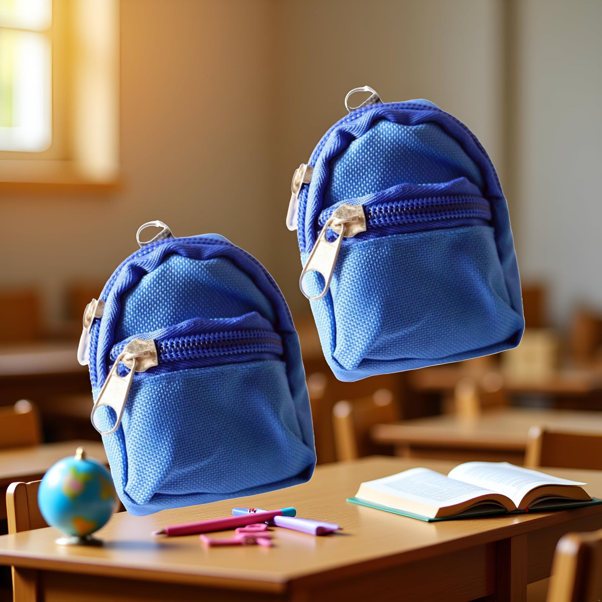 2Pcs Blue Mini Doll Backpack School Bag Model Dollhouse School Accessory for 1/6 Scale Dollhouse Décor,Simulation Mini School Bag Model,Dollhouse