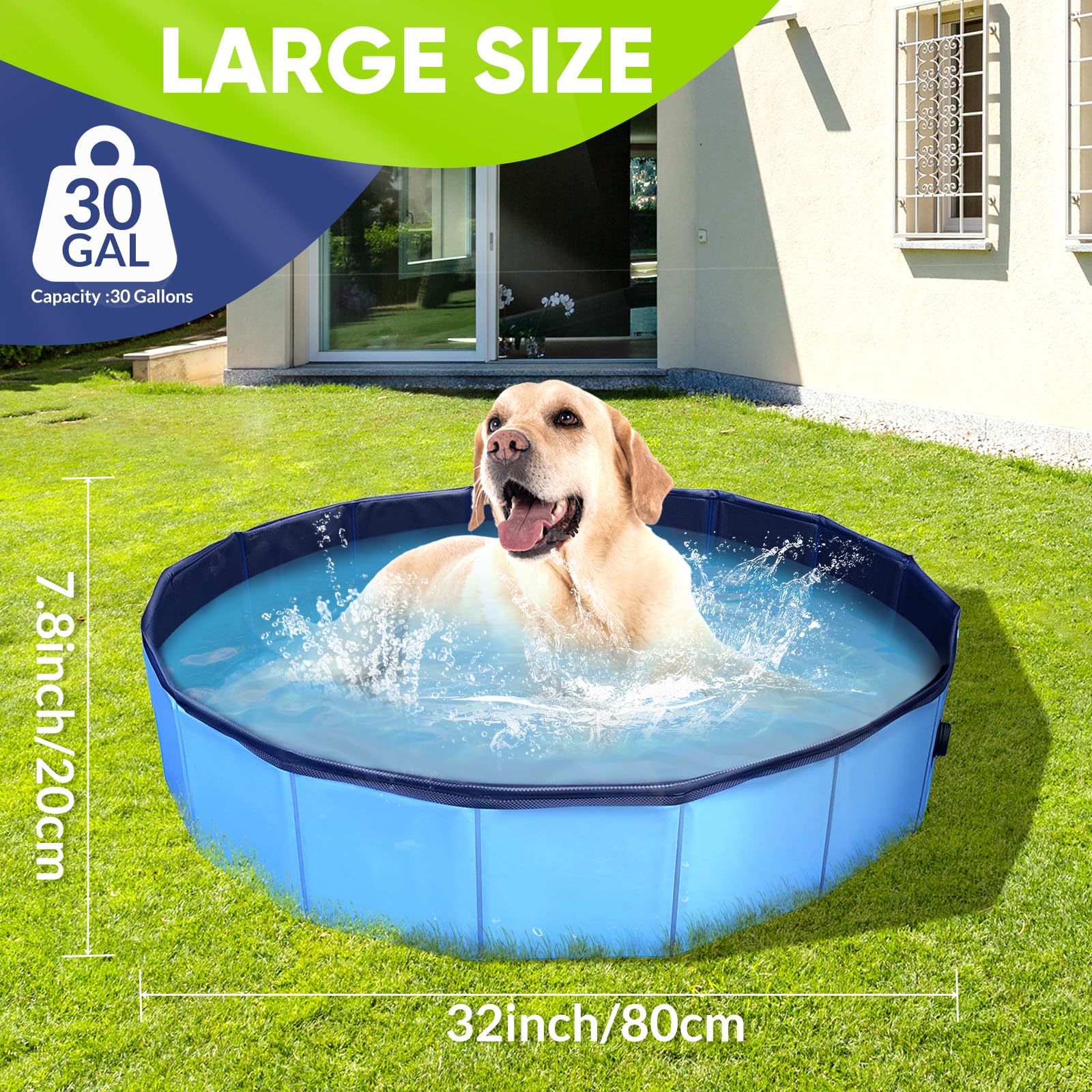 Dog Pool, Foldable Pet Swimming Pool with 6mm High-Strength PP Board, Hard Plastic Collapsible Doggy Pools for Small Dogs Kitty Duck,Non-Slip Doggie