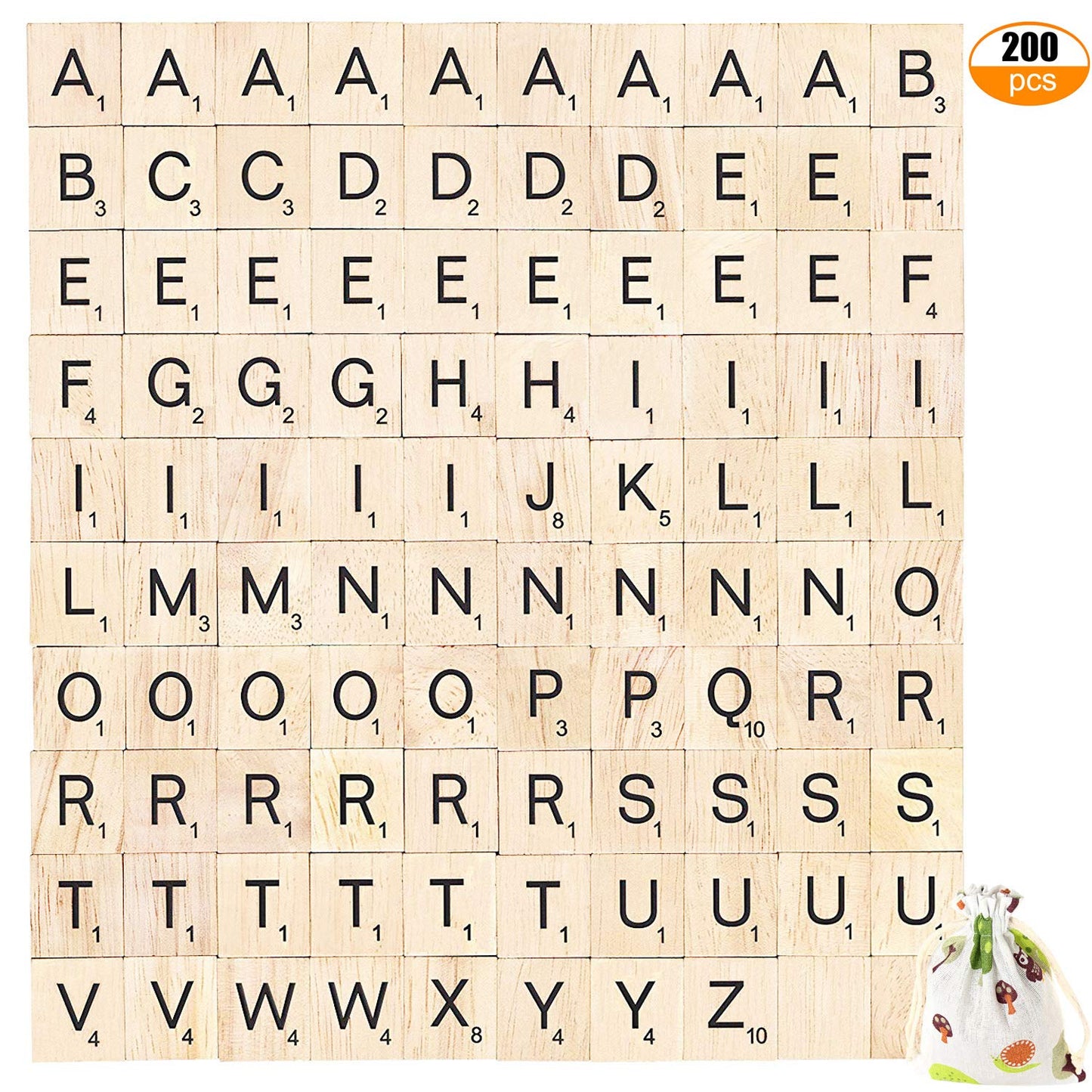 PINOWU 200pcs Wooden Letter Tiles for Scrabble Crossword Game Wood Scrabble Letters Replacement for DIY Craft Gift Decoration Scrapbooking and Making