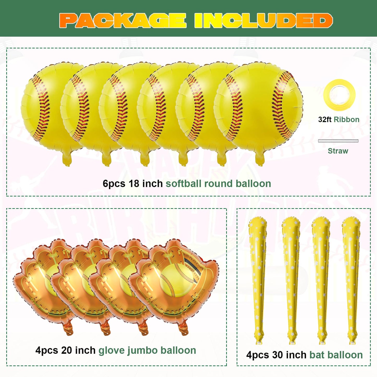 Softball Party Decoration,17pcs Softball Banner Paper Garland,Glove Balloons, Balloons,Bat Balloons for Sports Theme Supplies Gender Reveal Baby