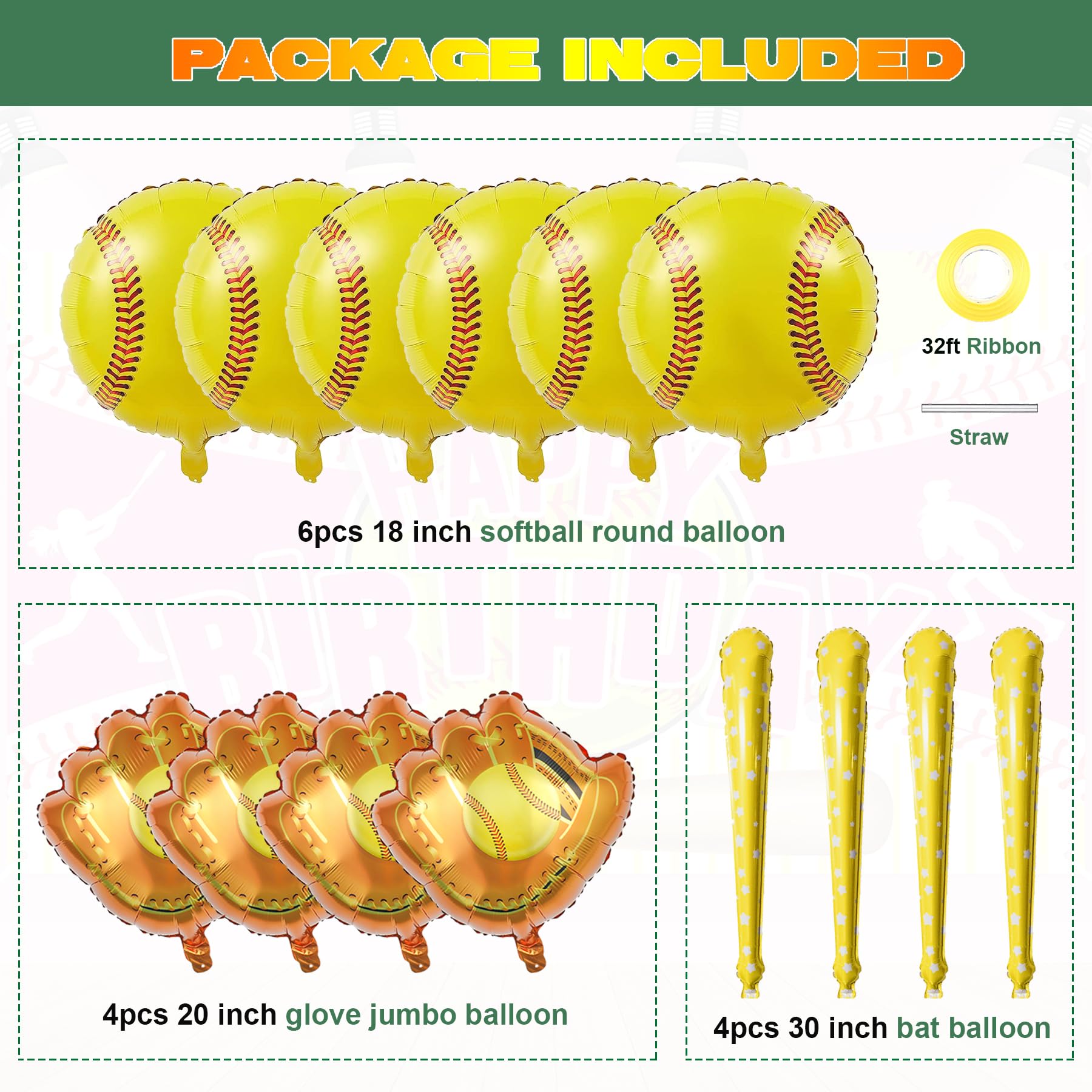 Softball Party Decoration,17pcs Softball Banner Paper Garland,Glove Balloons, Balloons,Bat Balloons for Sports Theme Supplies Gender Reveal Baby