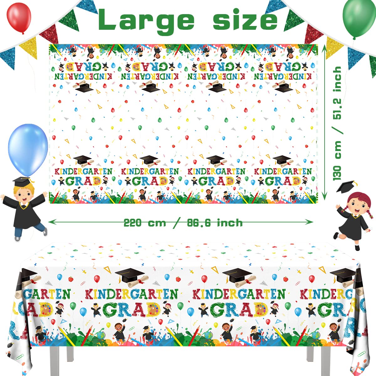 CMUSKO Happy Kindergarten Graduation Tablecloth Decorations- 3PCS Kindergarten Congrats Grad Colourful Waterproof Plastic Table Cover for 2026