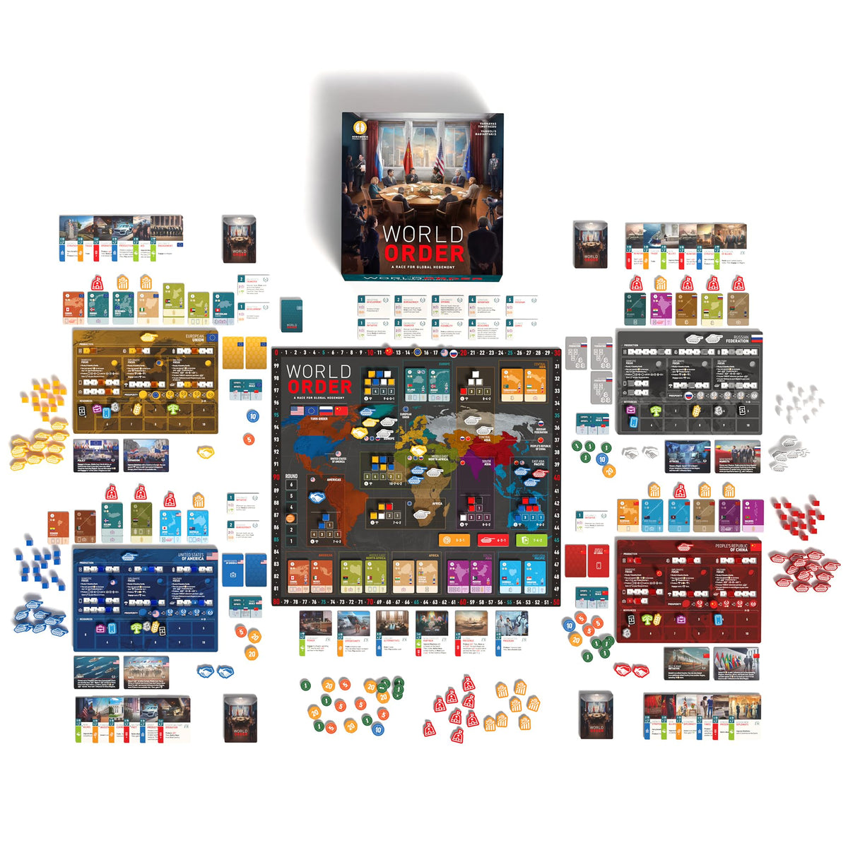 World Order - Political & Economic Events Board Game, Asymmetric Card Driven Play, Global Power Area Control, Deck-Building, Ages 14+, 2-4 Players