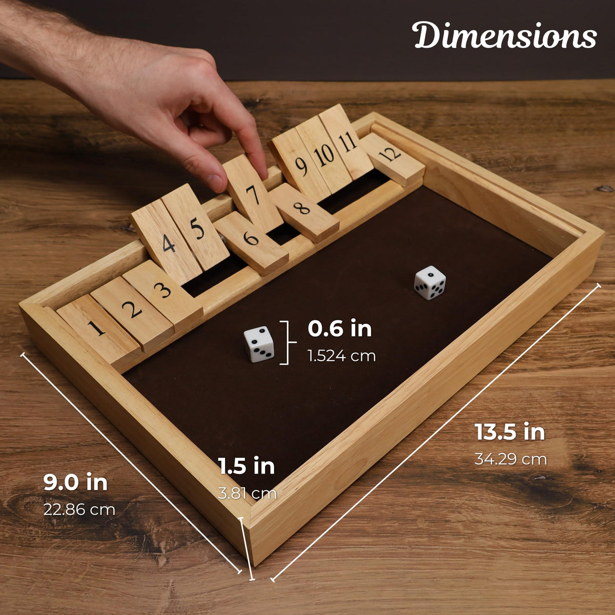 WE Games Wooden Shut the Box - Close the Box Set with 12 Number Tiles & 2 Dice Games - 13.5” Natural Wood Finish