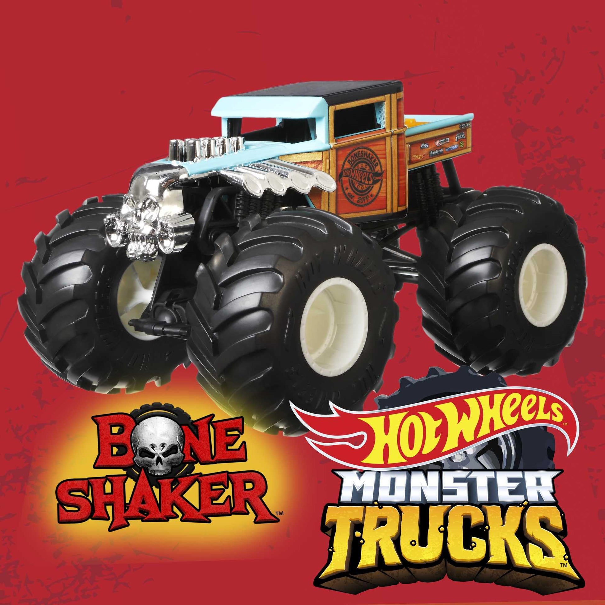 Hot Wheels Monster Trucks 1:24 Scale Bone Shaker Vehicle, Collectible Die-Cast Metal Toy Trucks with Giant Wheels & Stylized Chassis, Gift for Kids
