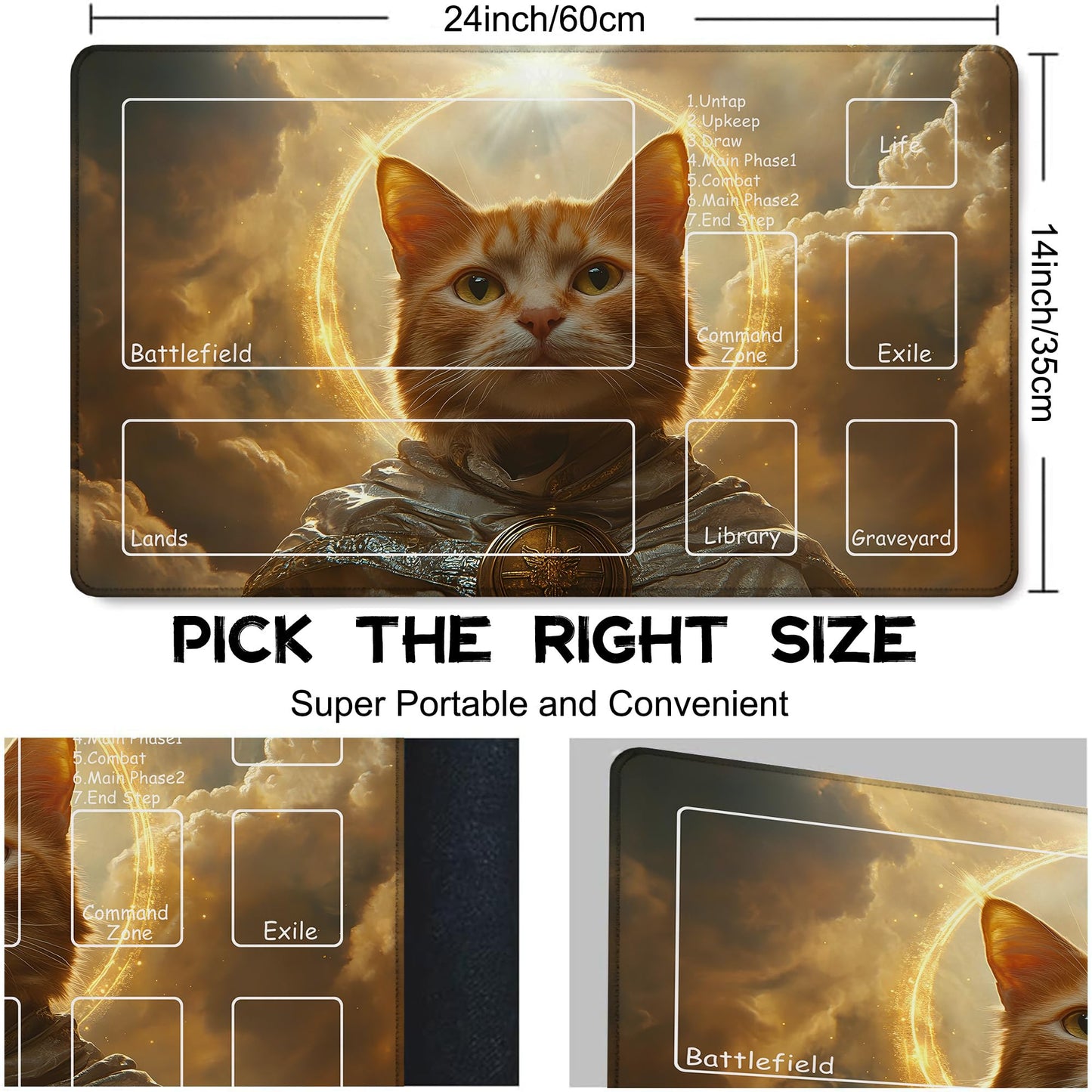 FOJEXBKAS for MTG Playmat 24 x 14 Inches Cat Magic Play Mat Card Game Mat for Magic The Gathering TCG PTCG Playmat with Free Storage Bags Non-Slip