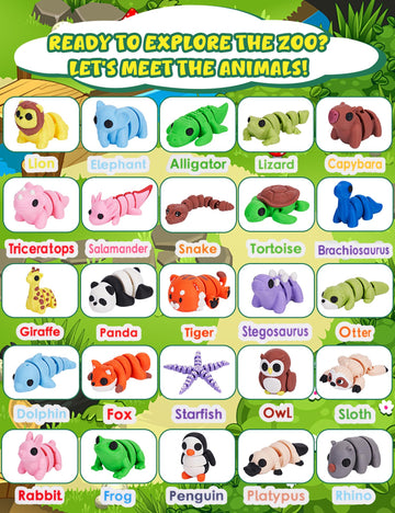 SHUWND MINI 3D Printed Zoo Animals Felt Story Board Set, 25Pcs Jungle Animals Toys, Thicker Flannel Board, Preschool Learning Toy, Interactive