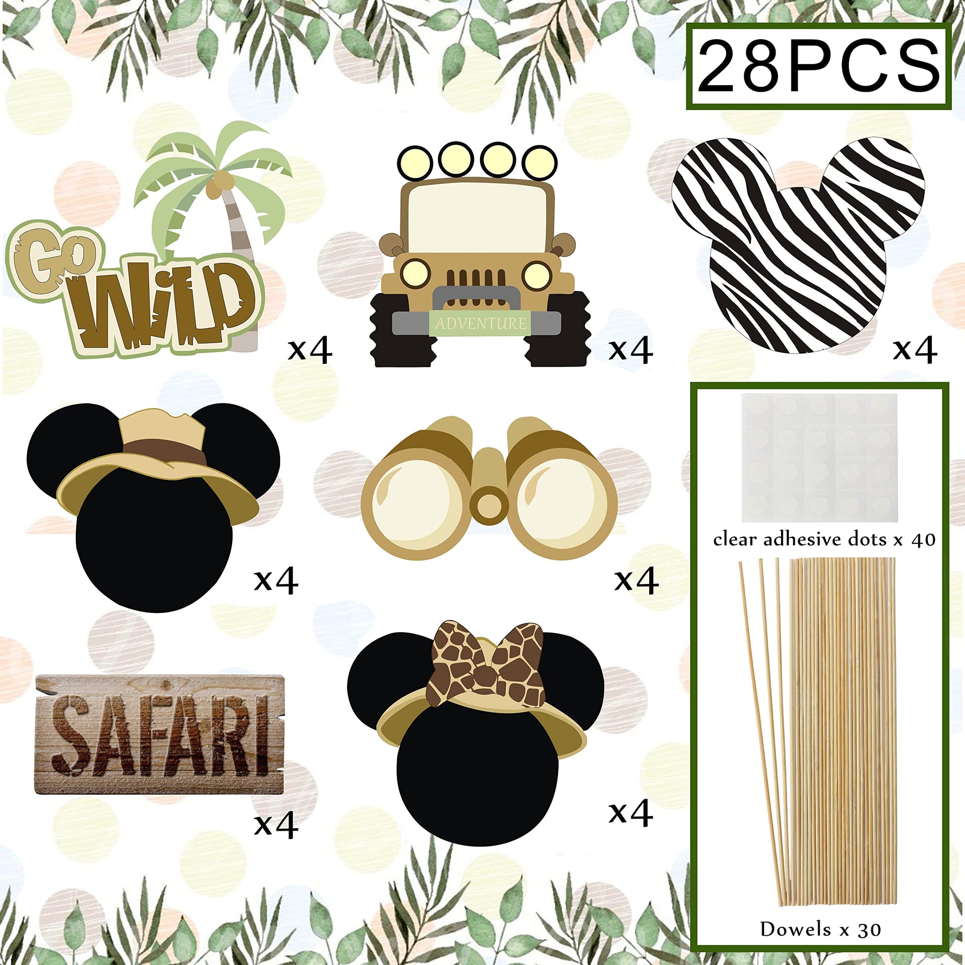 Mouse Safari Centerpiece Sticks- Let's Go Wild Jungle Animal Birthday Party Baby Shower Table Toppers for Kids?28PCS?