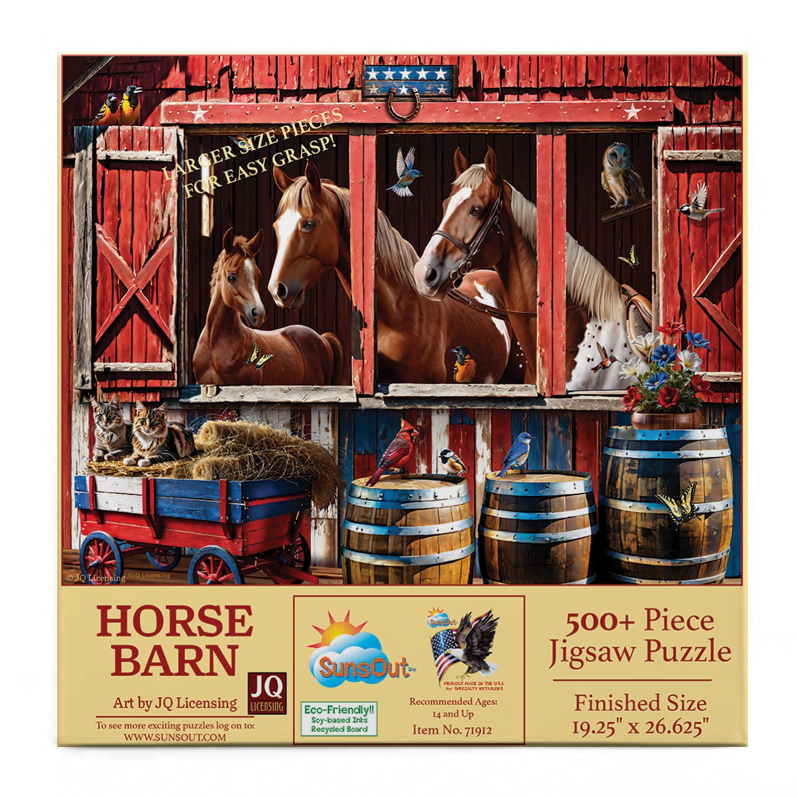 SUNSOUT INC - Horse Barn - 500 pc Large Piece Jigsaw Puzzle by Artist: JQ Licensing - Finished Size 18" x 24" - MPN# 71912
