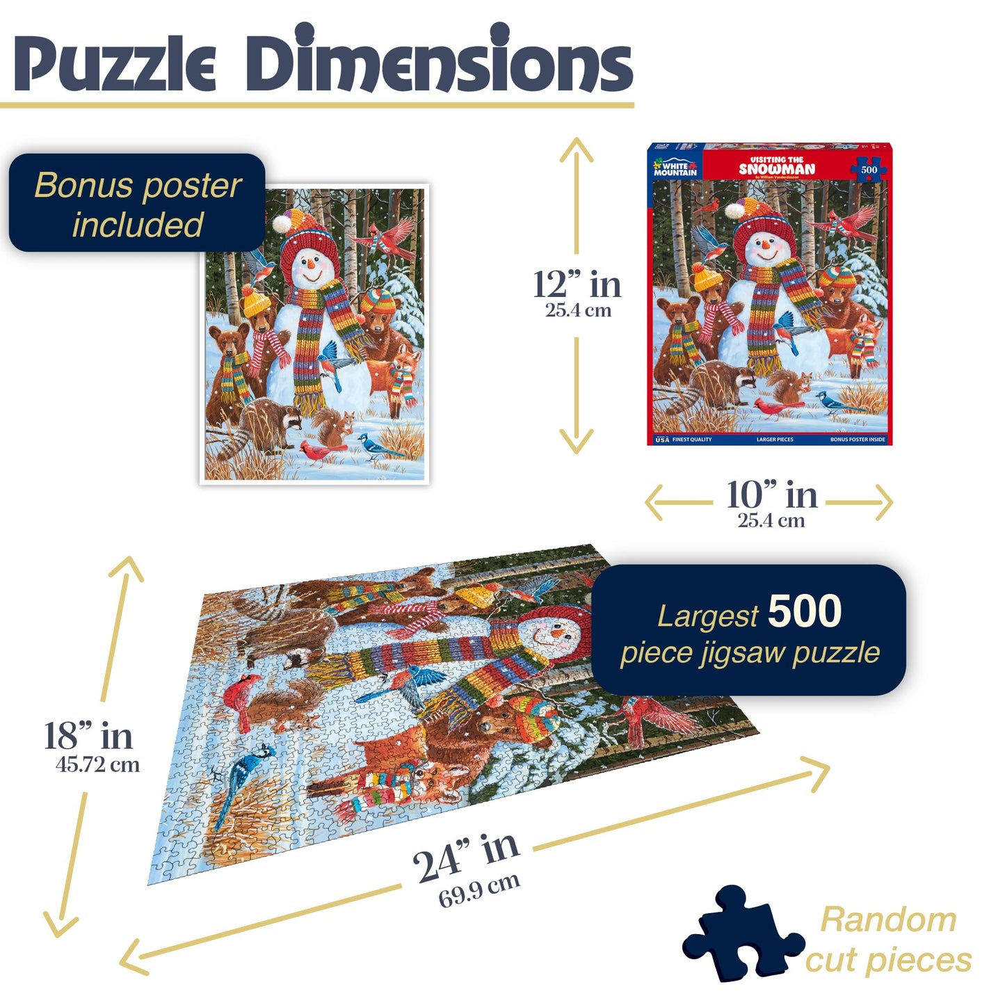 White Mountain 500 Piece Jigsaw Puzzle Winter Theme, Visiting The Snowman
