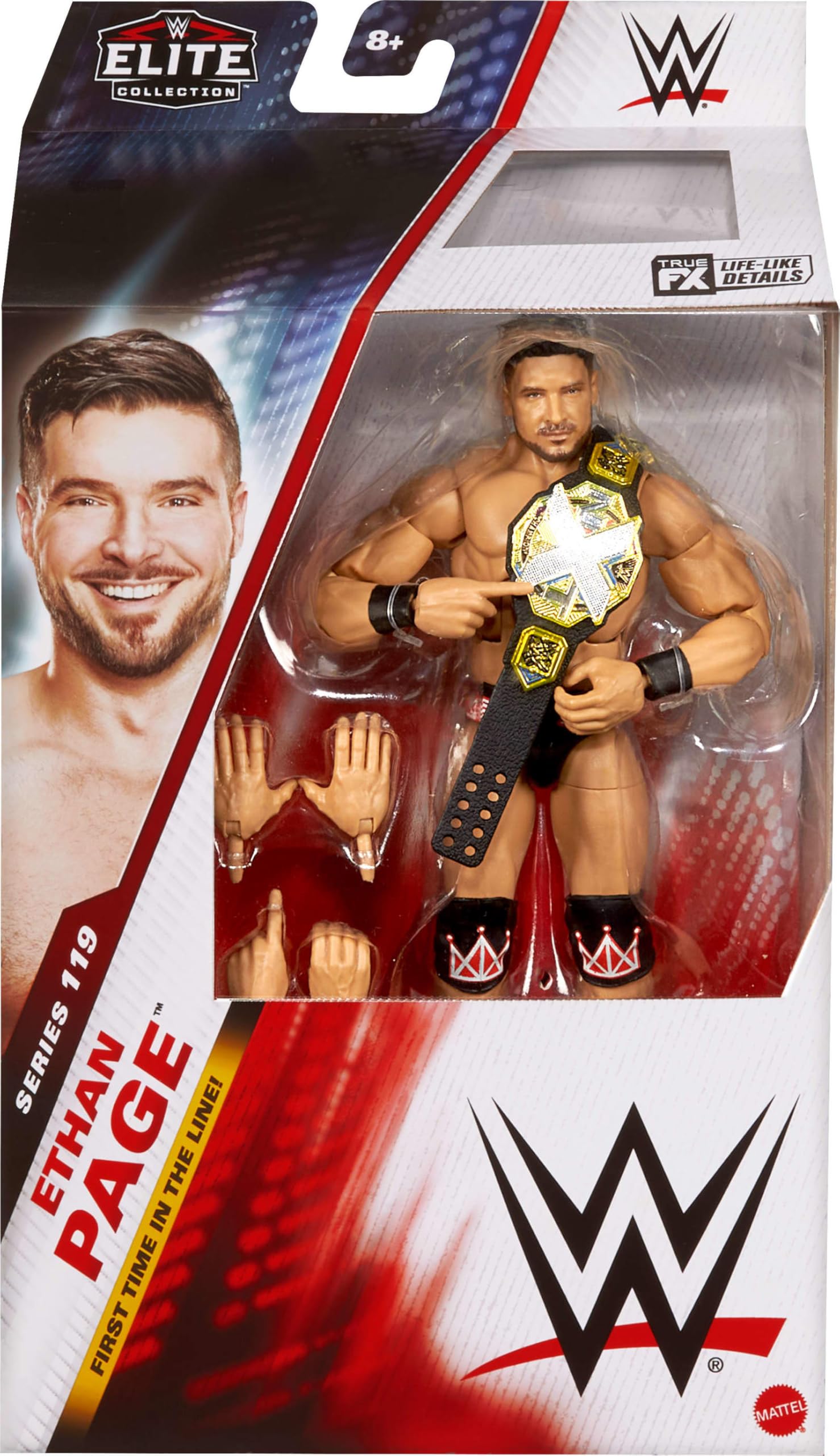 Mattel WWE Elite Action Figure & Accessories, Series #119, 6-inch Collectible Ethan Page with 25 Articulation Points & Swappable Hands