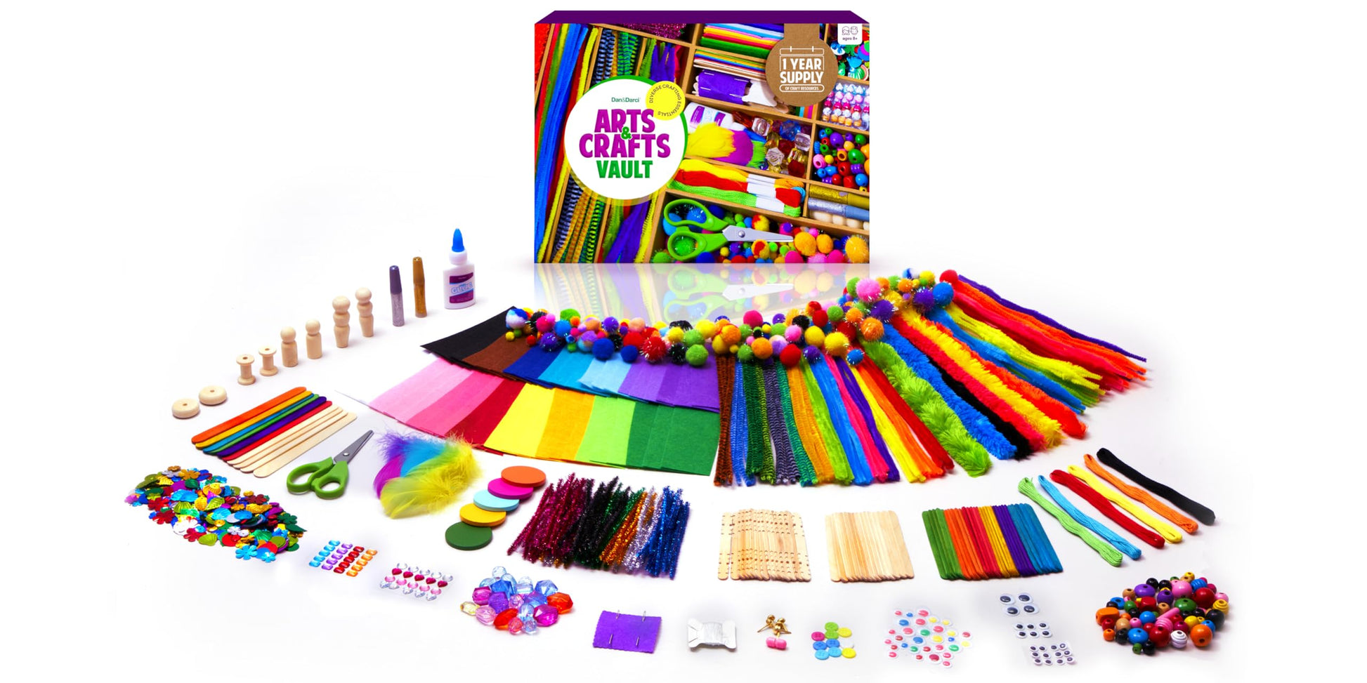 Dan&Darci Arts and Crafts Vault - Craft Supplies Kit in a Box - Birthday Gift for Kids Ages 4 5 6 7 8 9 10 11 & 12 Year Old Girls & Boys - Crafting