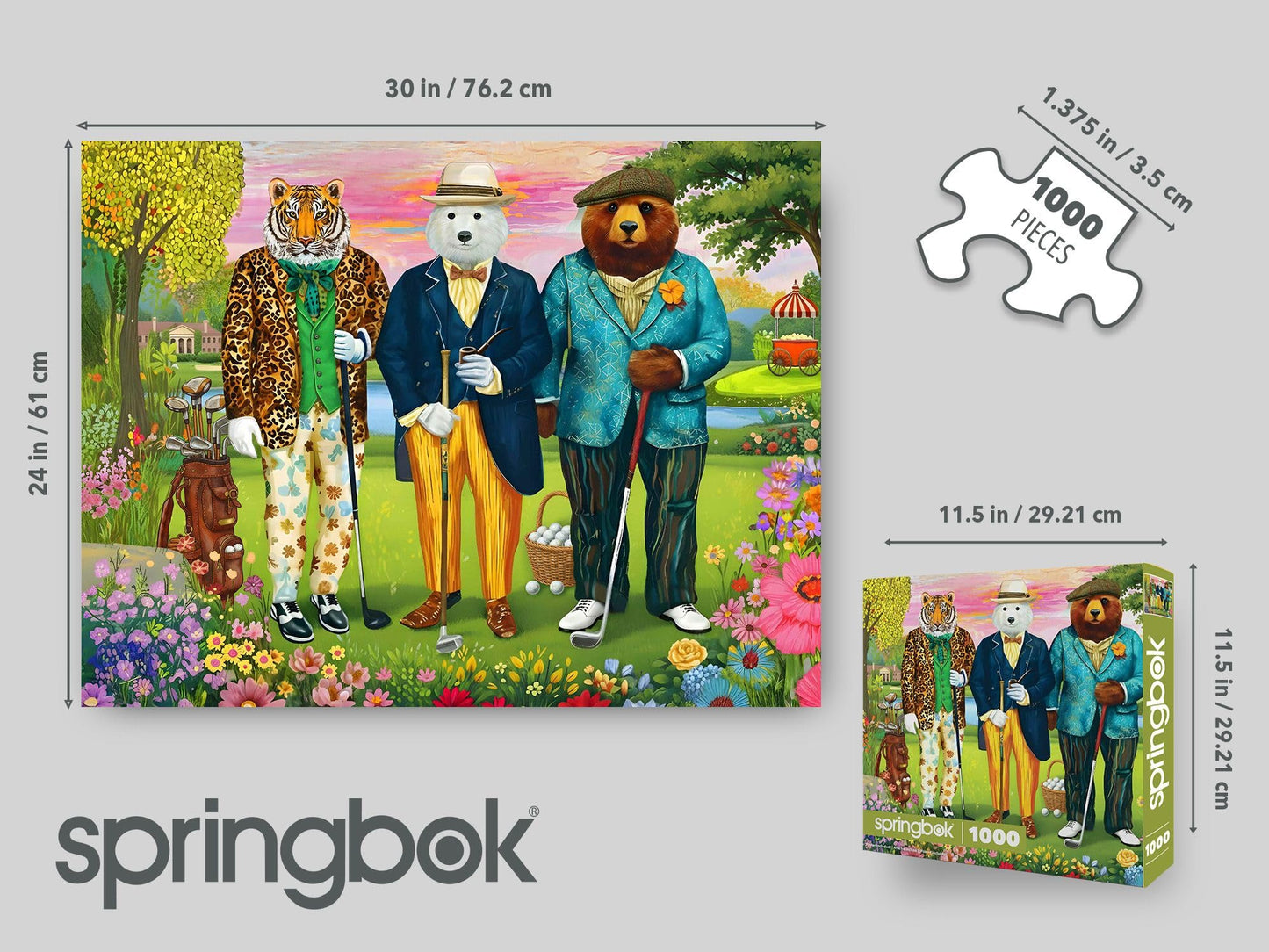 Springbok Tee Time Gentlemen 1000 Piece Jigsaw Puzzle for Adults - Whimsical Animal Golf Puzzle - Poster Now Included - Unique Cut Pieces - Made in