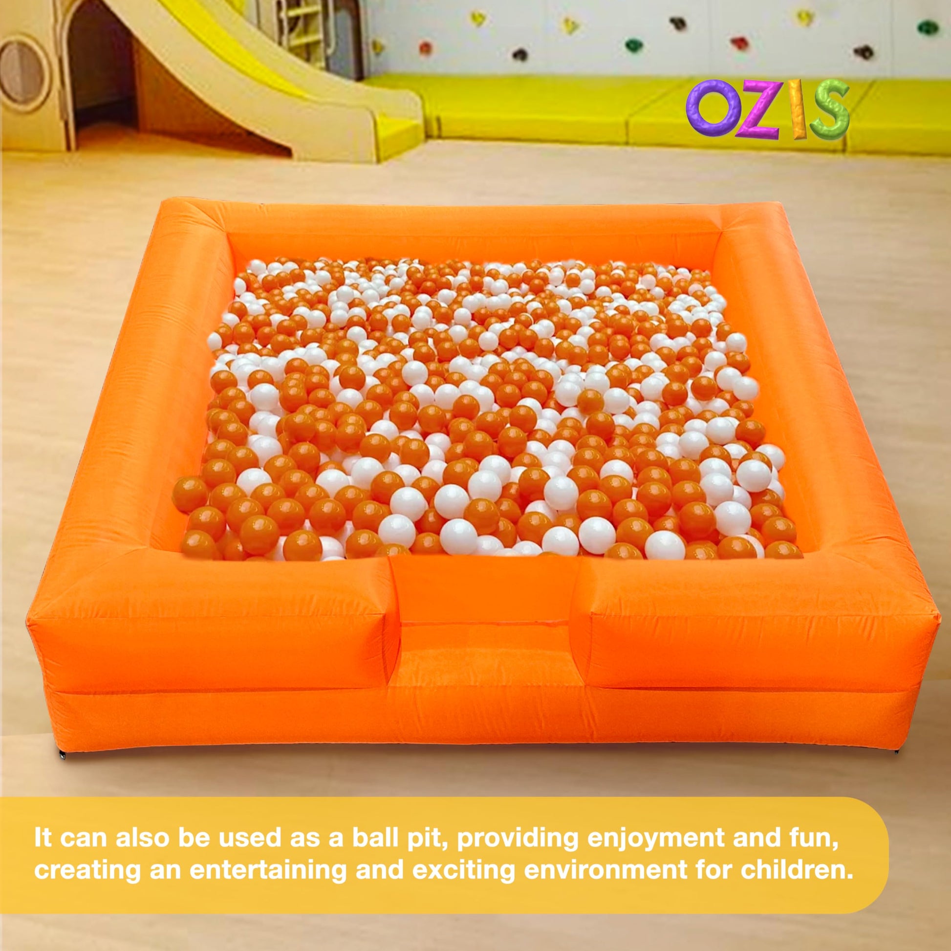OZIS 10FT Ball Pit Inflatable Foam Pit with Built-in Blower, Portable Foam Party Pit for Indoor/Outdoor Activities Easy to Setup (Orange)