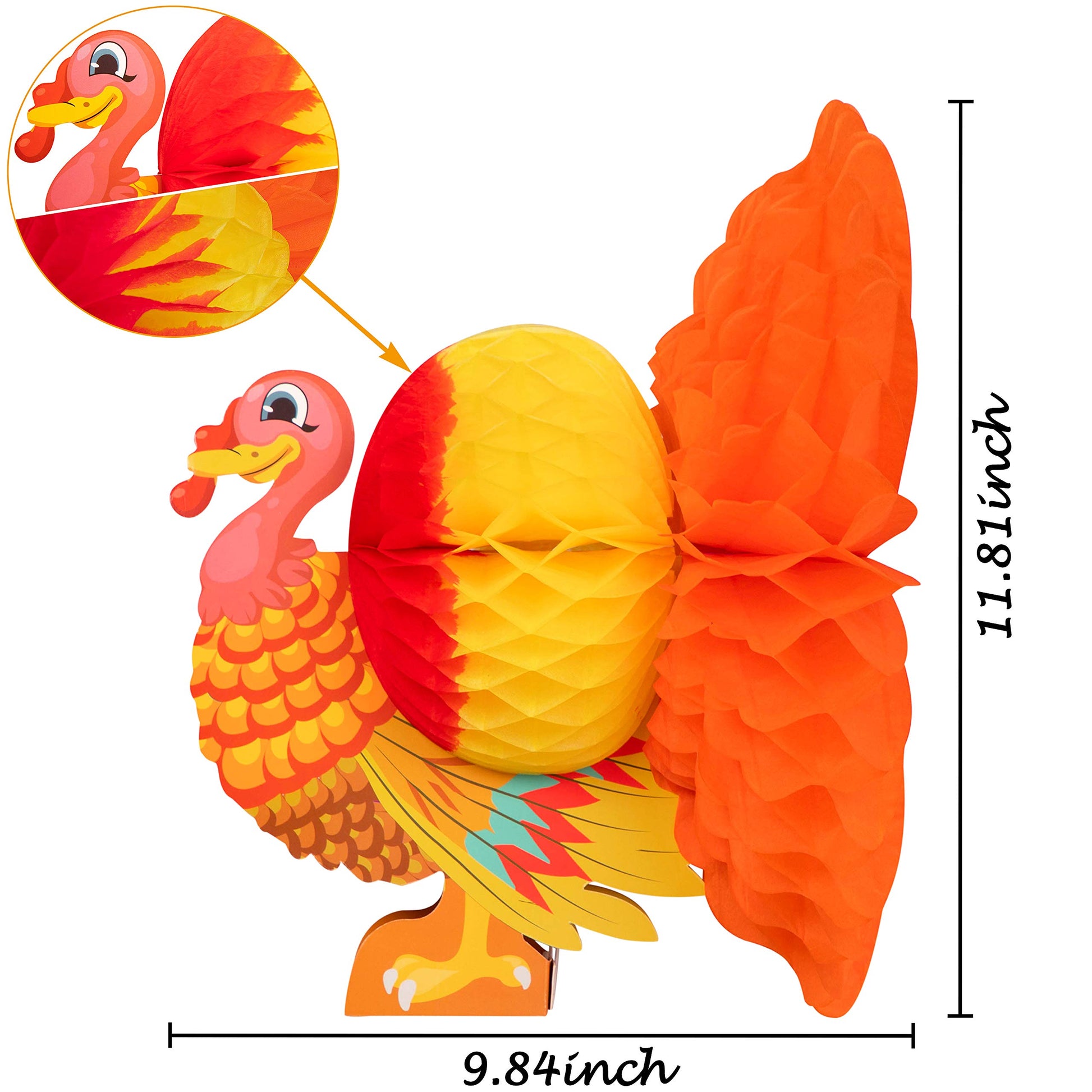 3 Piece Thanksgiving Tissue Turkey Decorations for Harvest Party Table Centerpiece Accessories
