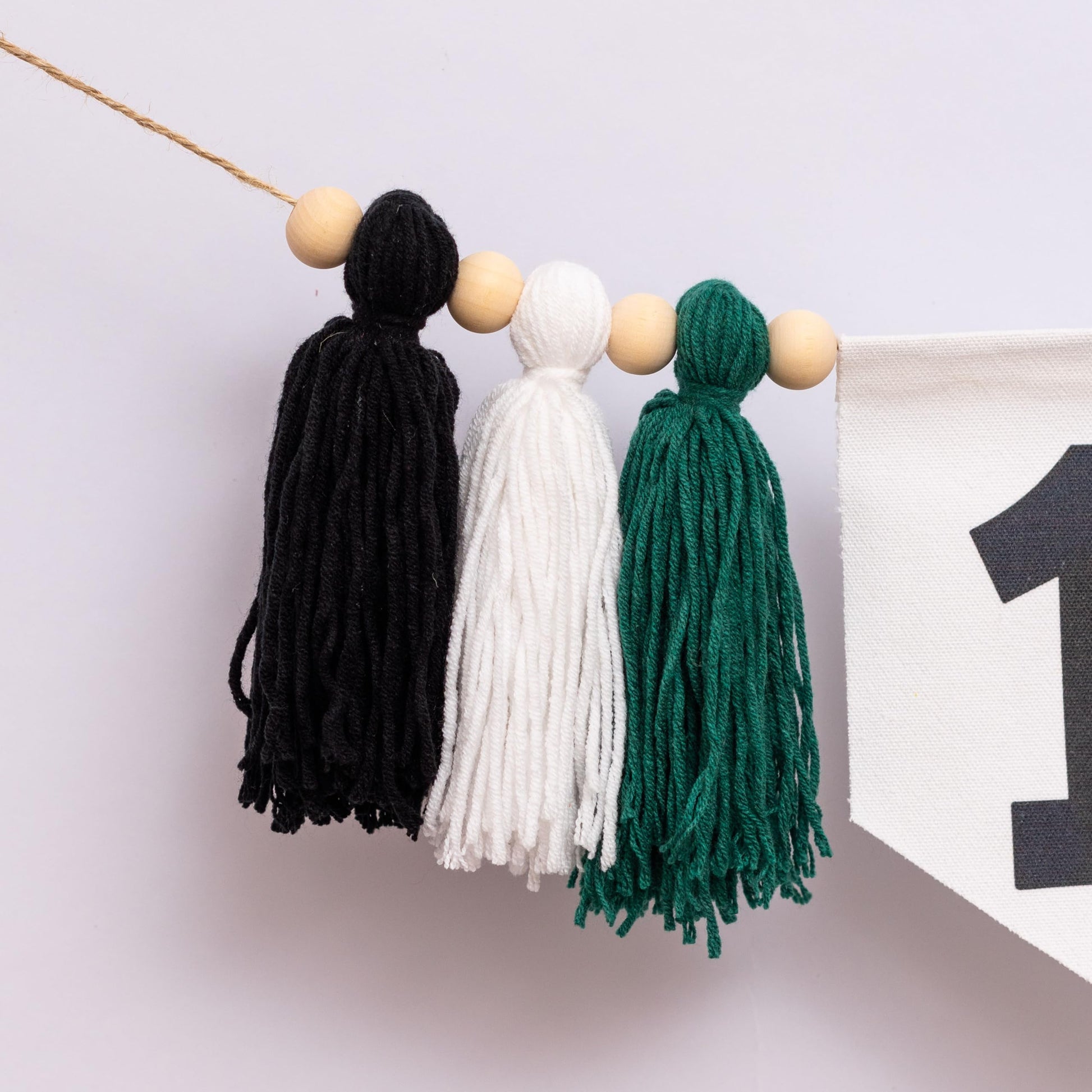 SOLUXIKA Soccer 1st Birthday Banner - First Year Down High Chair Banner with Green Black White Tassels, Sports Soccer Theme First Birthday Decorations