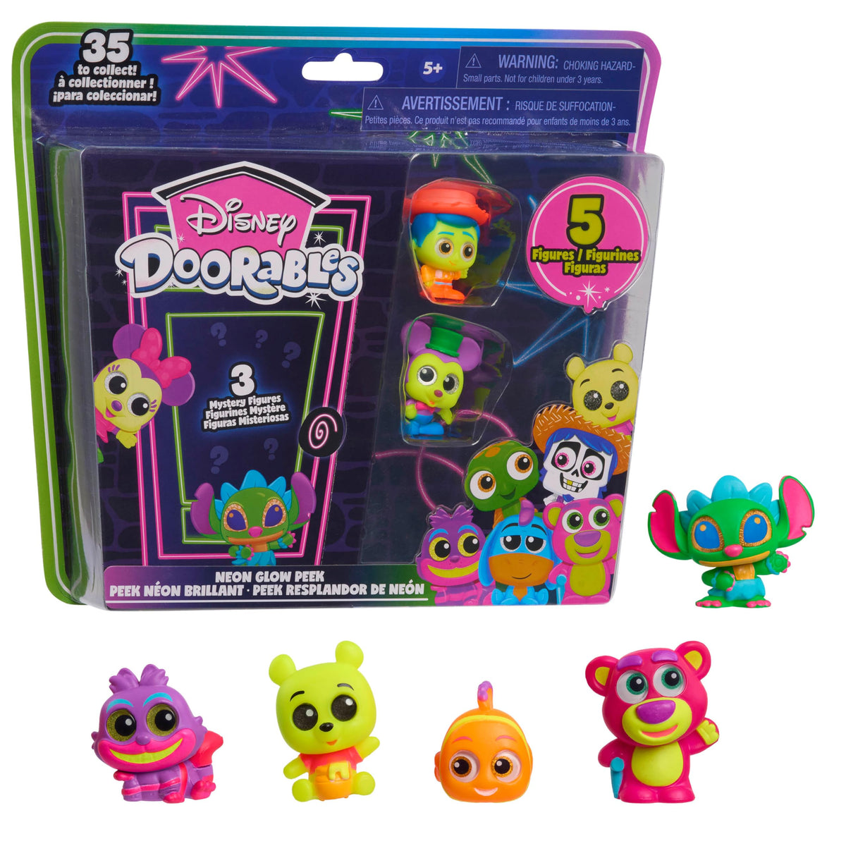 Just Play Disney Doorables Neon Glow Peek, Kids Toys for Ages 5 Up