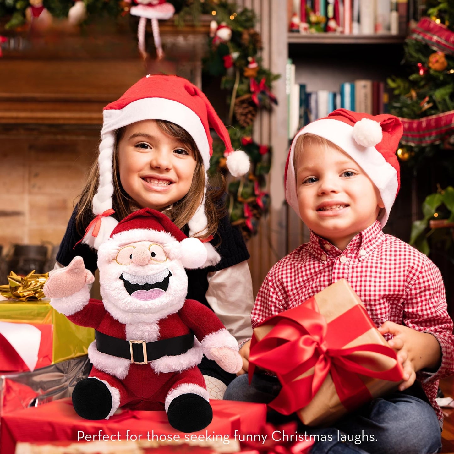 4E's Novelty Animated Santa Claus Plush, Makes Gas Sound, Talking Christmas Bear Plush Toys for Kids 8" Funny Christmas Stuffed Animals Gag Gifts