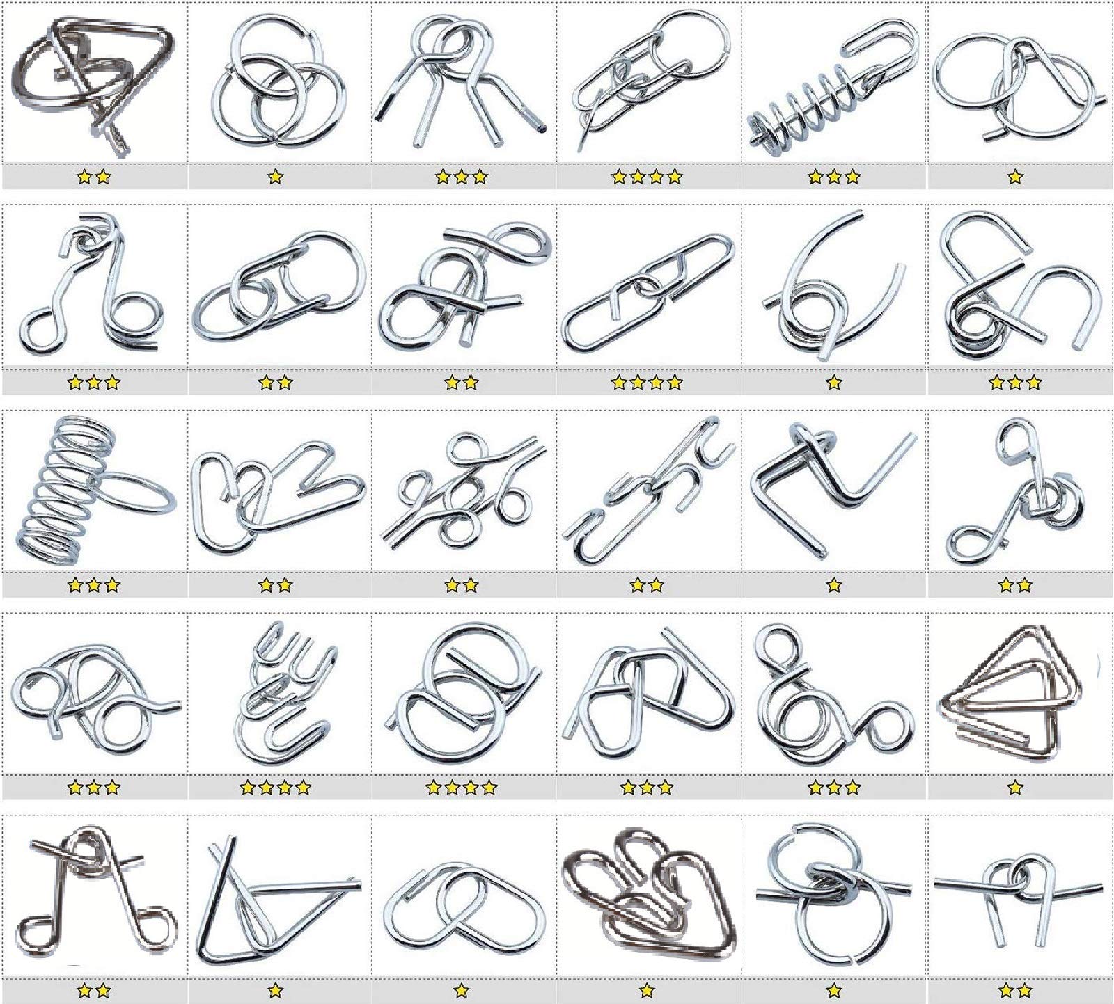 YUNTENG 24Pcs Assorted Metal Brain Teasers Metal Wire IQ Puzzles with Paper Box Gift Package Assembly & Disentanglement Great Educational Intelligence