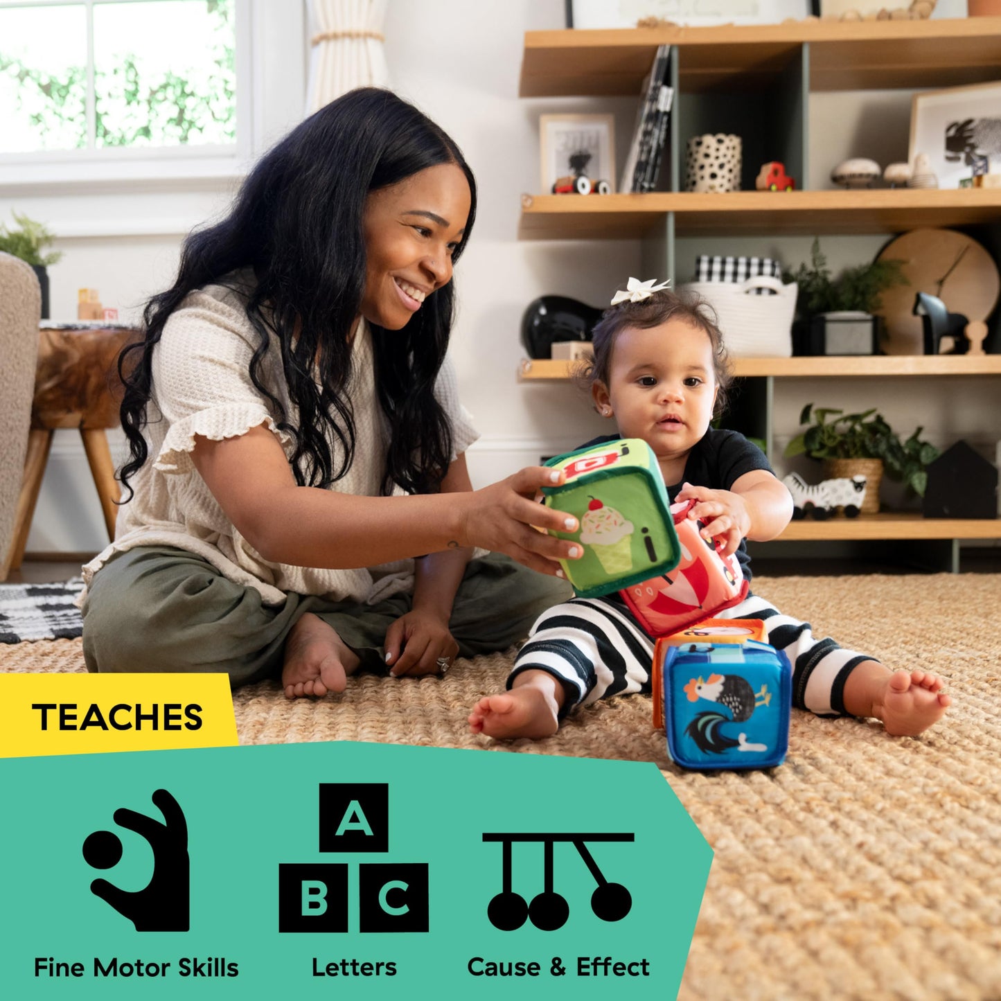 Baby Einstein Alpha Stacks Baby Learning Blocks, Soft, Multisensory Stacking Toys with Letters A-Z, Animals, Colors & Textures, Set of 4, Ages 3