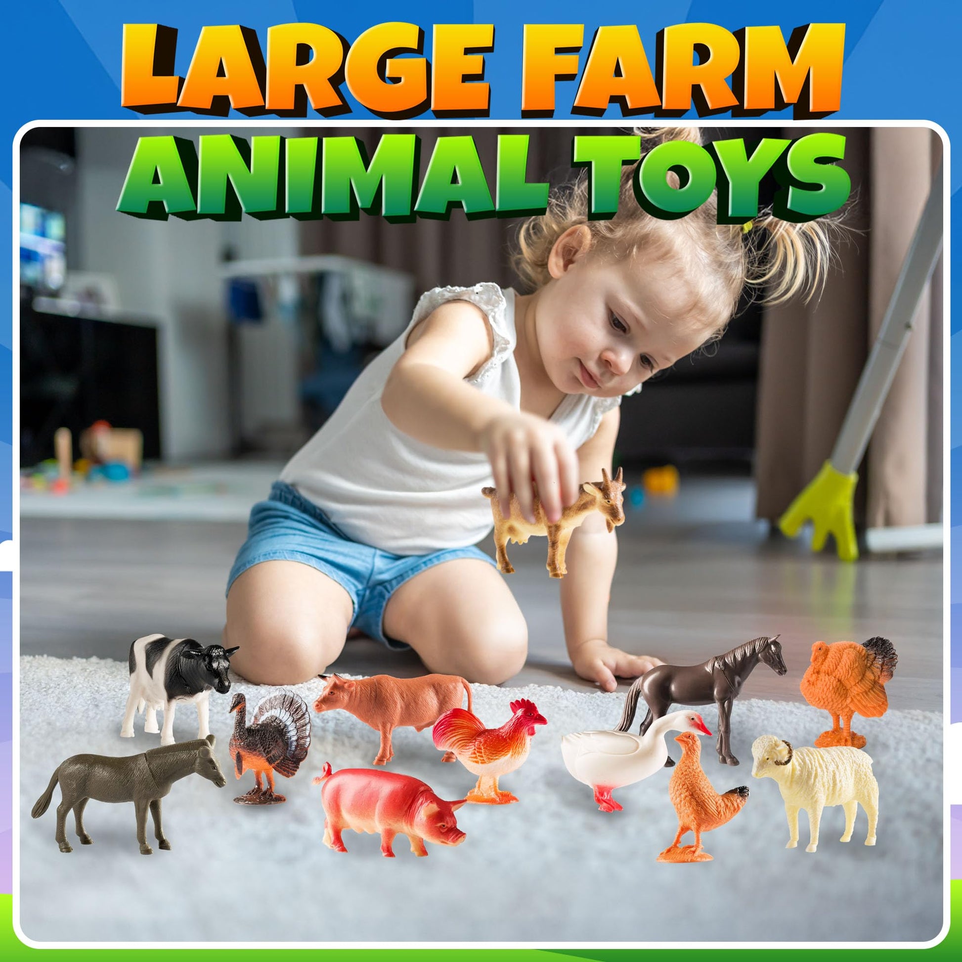 Bedwina Large Farm Animal Toys - 12 Pack - Plastic Farm Animals for Kids, Realistic 3-5 Inch Ranch / Barnyard Toy Figures Styles Include Sheep, Horse