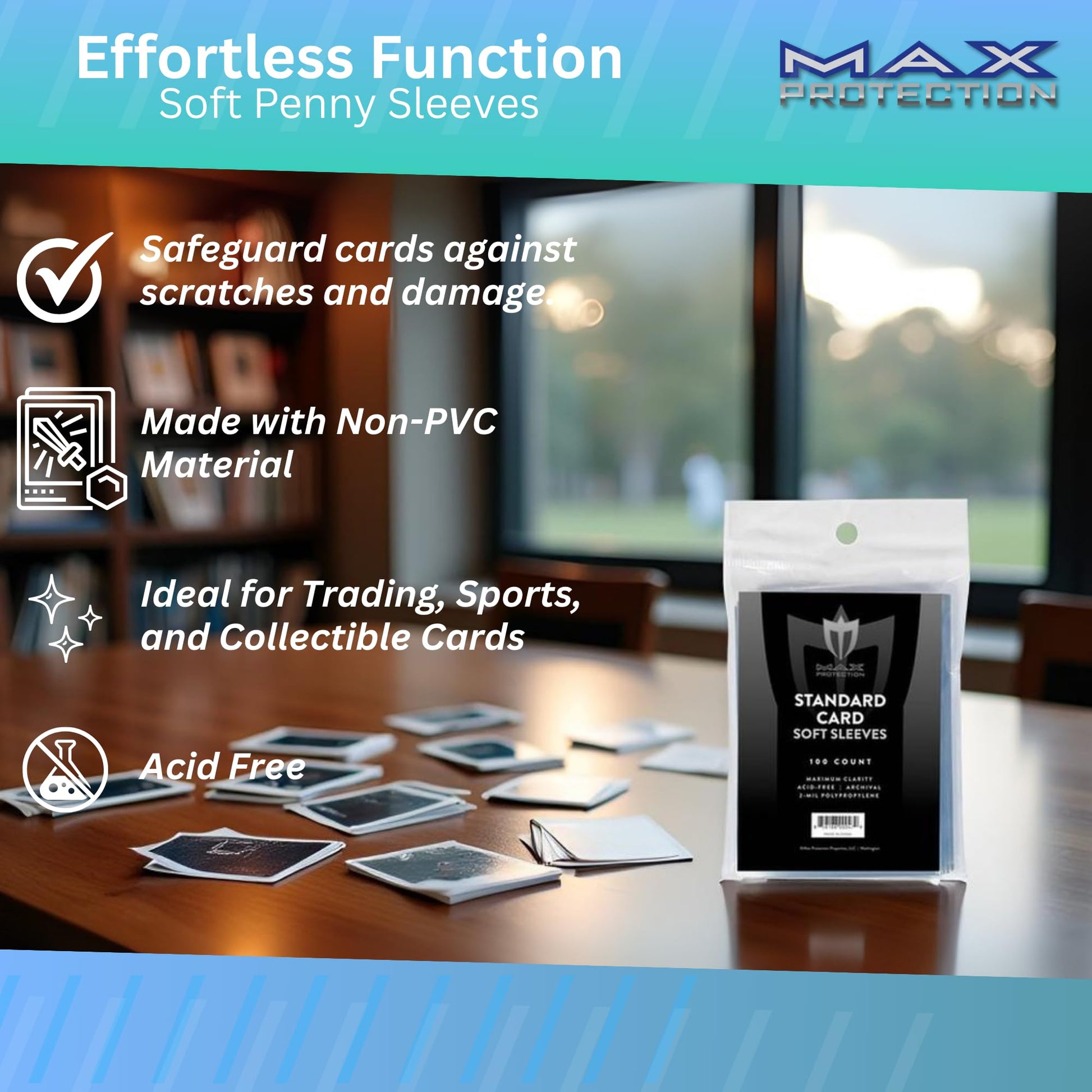 Max Protection Regular Trading Card Size Soft Sleeves - 100ct Pack (100 Sleeves)
