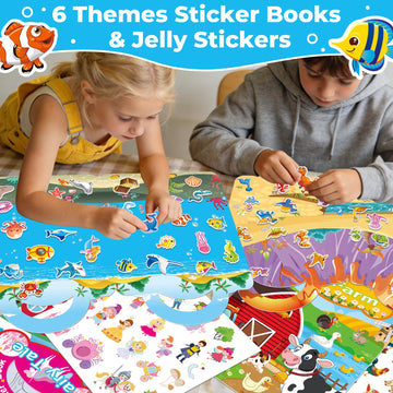 Kalysky 6Pack Reusable Sticker Books for Toddlers 1-3 2-4, Jelly Sticker Books for Kids, Cute Sticker Books for Toddlers 2-4 Years, Sticker Activity