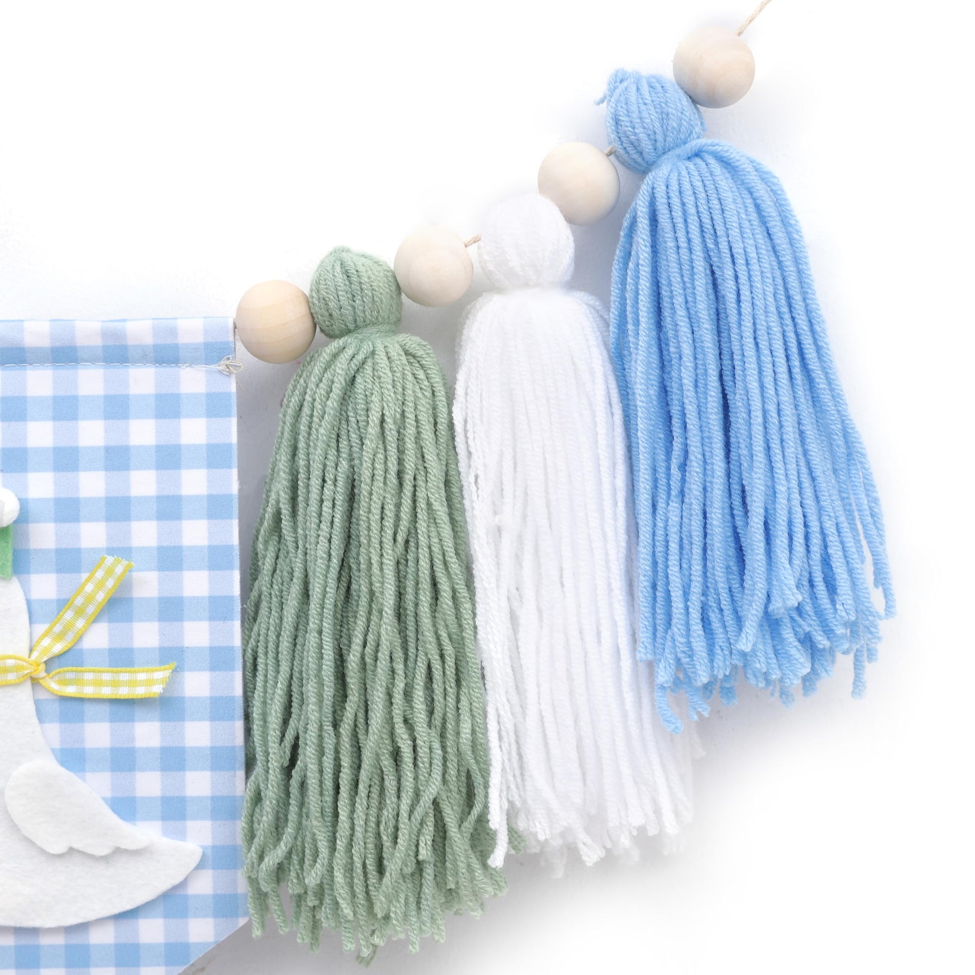 One Funny Goose High Chair Banner for Boys - Goose Theme 1st Birthday Decorations, Blue Gingham Style 1st Birthday Yarn Tassel Banner, Boys First