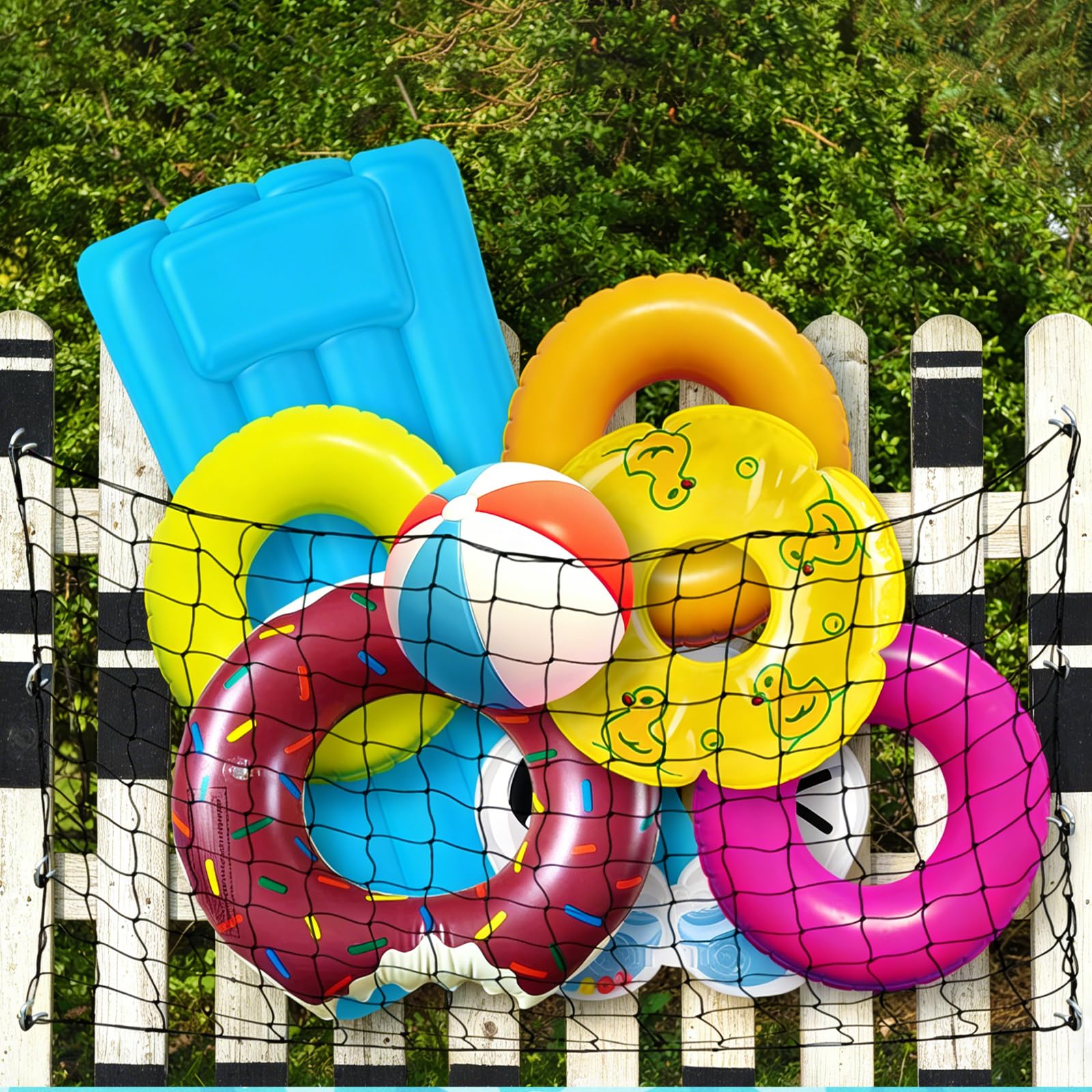 71 x 47 in Large Pool Toy Float Storage Net with 20 Hooks and 20 Cable Ties
