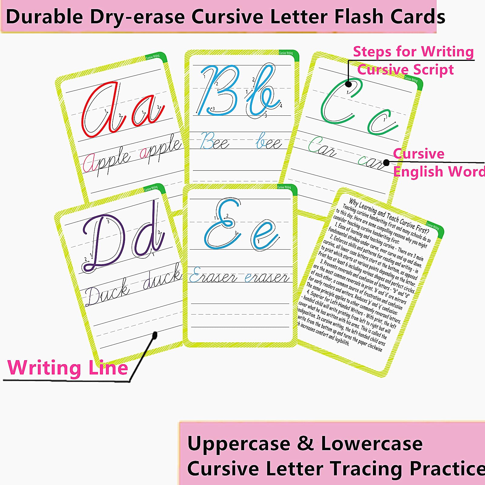 English Letters Cursive Flashcards, Uppercase&Lowercase Cursive Letter Tracing Practice, Montessori Cursive Handwriting Alphabet Flashcard,