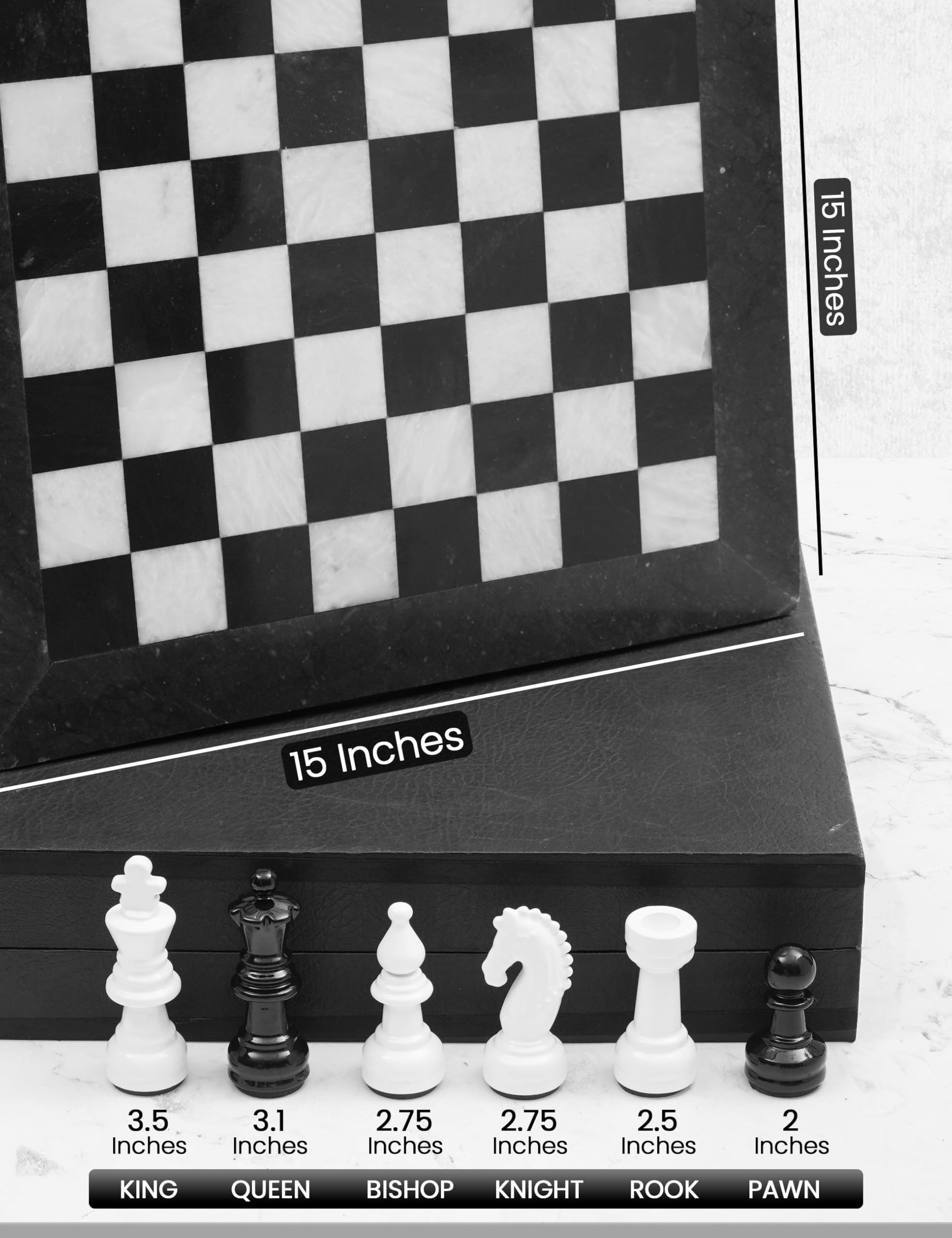 Marblous Krafts Marble Chess Set 15 Inch Black & White Handcrafted Marble Chess Board with Pieces Luxury Chess Sets for Adults Classic Strategy Board