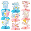 Gender Reveal Honeycomb Centerpieces Set - 9 PCS Baby Shower Table Decorations with Unicorn, Bear, Bottle, Pacifier & Crown Designs, Includes Clear