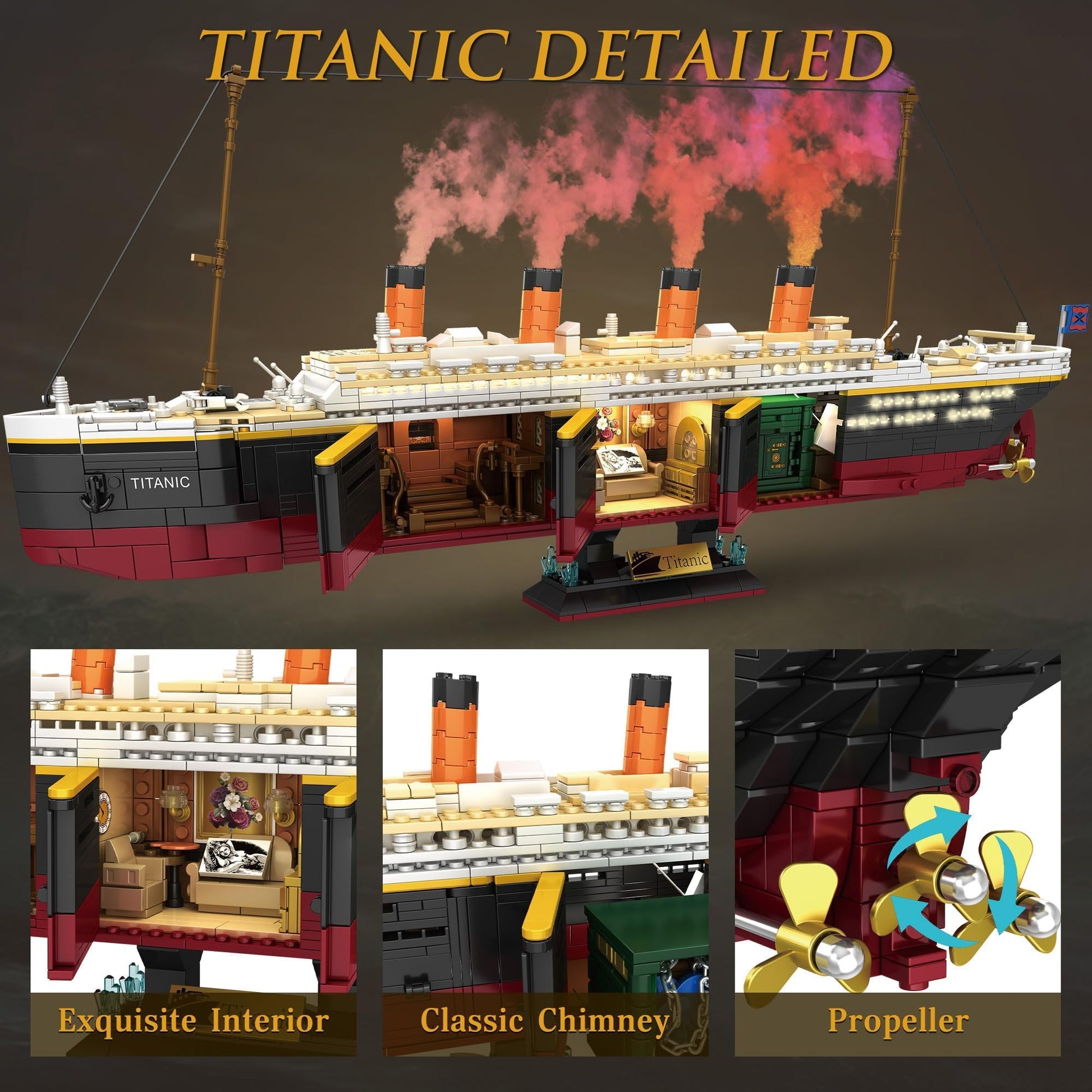 Zylvoxia Titanic Building Set, 2288 Pcs Titanic Big Ship Model Block Set with Glacier and Glowing Light Strip, Giant Ship Building Model Set