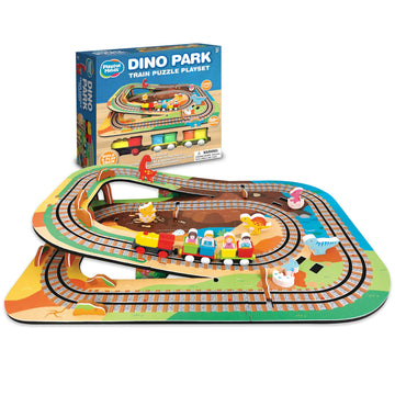 Playful Minds Dino Park Train Puzzle Playset - 60 Pc Build and Play Railway Set for Toddlers and Kids Ages 3-5 - EVA Foam Puzzle Track with Motorized