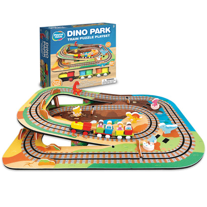 Playful Minds Dino Park Train Puzzle Playset - 60 Pc Build and Play Railway Set for Toddlers and Kids Ages 3-5 - EVA Foam Puzzle Track with Motorized