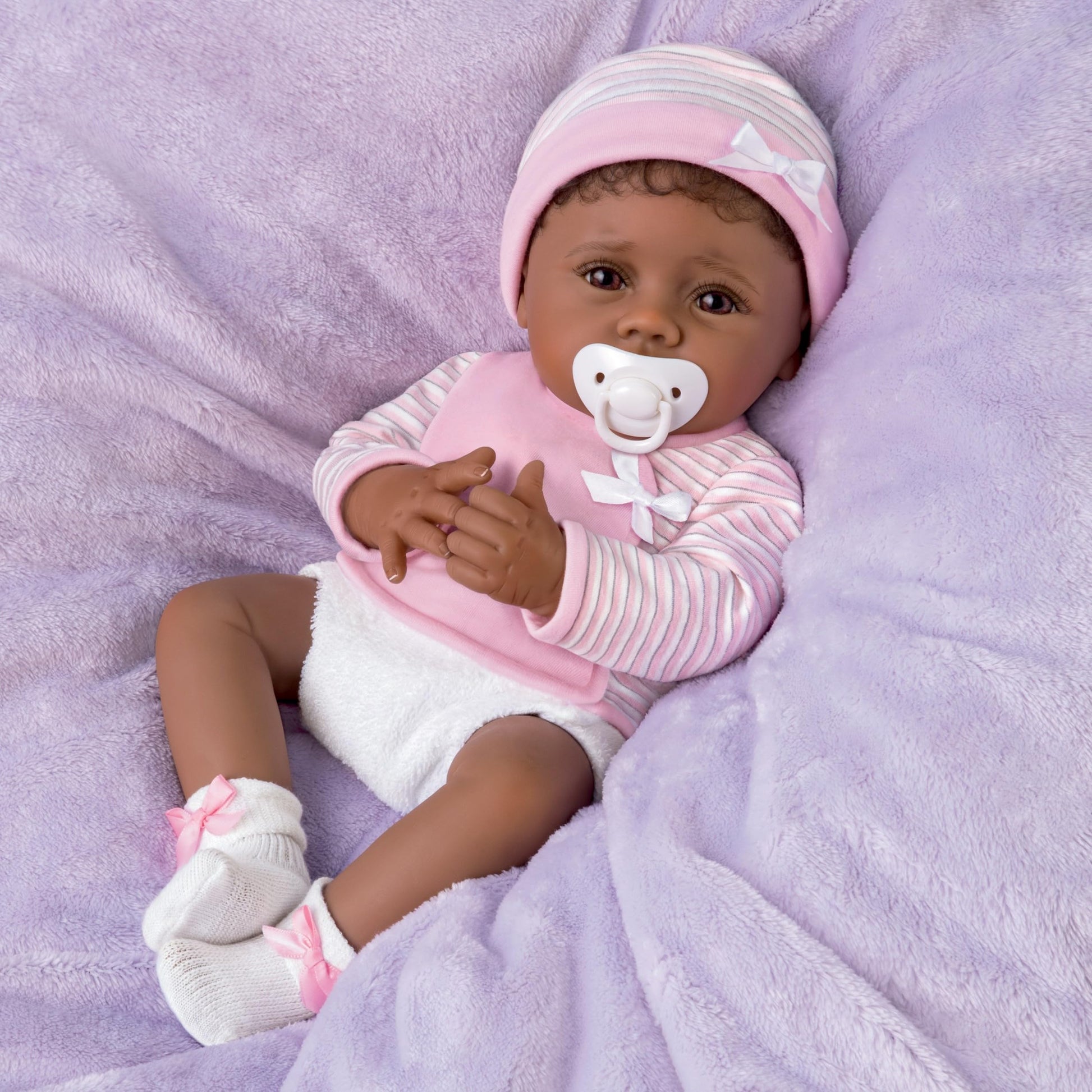 The Ashton-Drake Galleries So Truly Real Reborn Baby Doll Blessings from the Start by Linda Murray, 16 inches, Brown Eyes, Weighted Body (Pink)
