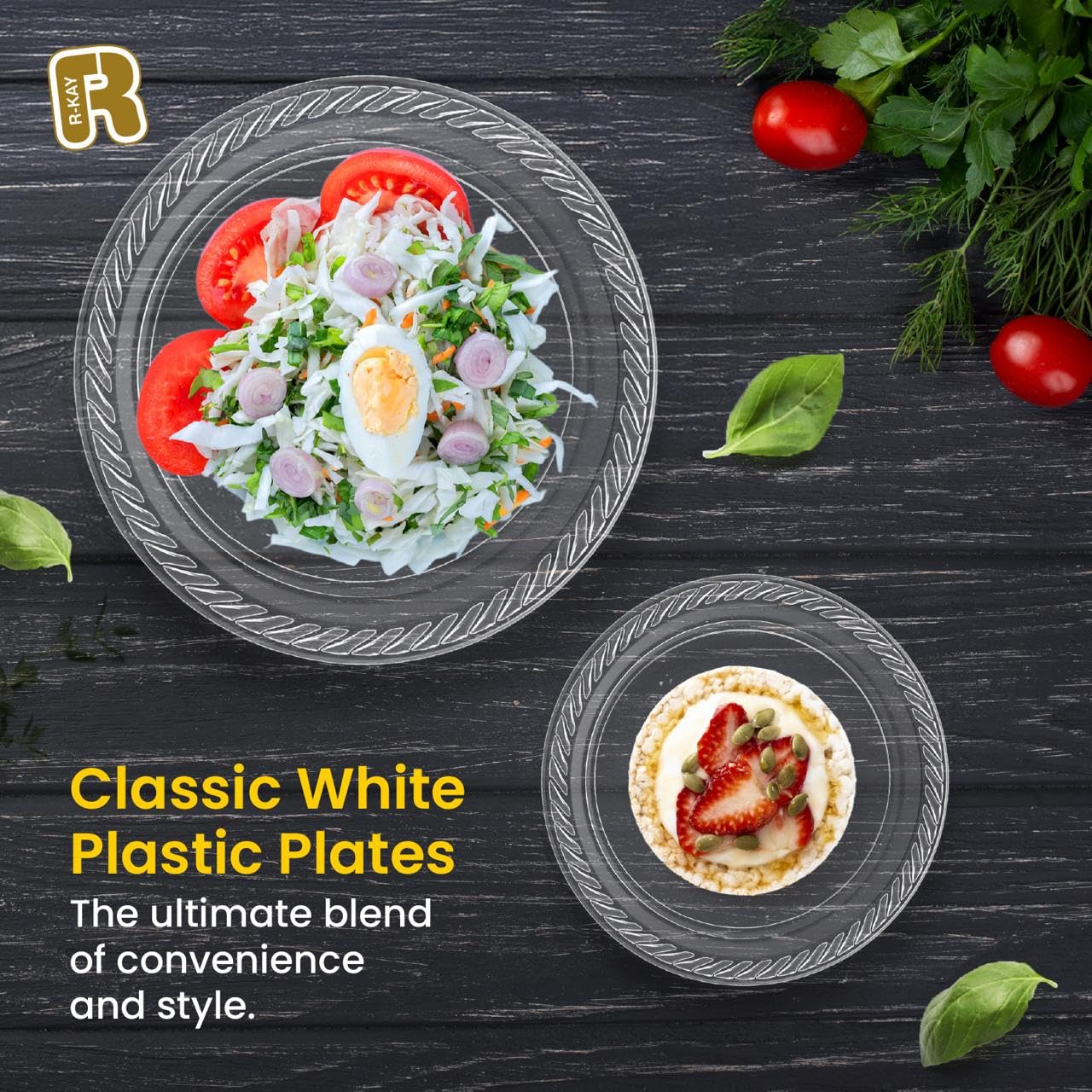 R-kay 100 Pack 6 Inch Clear Plastic Plates - Heavy Duty Small Dessert Plates - Microwavable Small Appetizer Plates - Premium 6 inch Disposable Plates