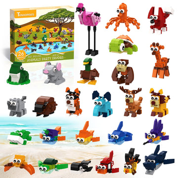 Tenhorses Party Favors for Kids Building Set, 26 Pack Animals Building Block Toys Valentines Classroom Prizes Goodie Bags, Easter Basket Stuffers