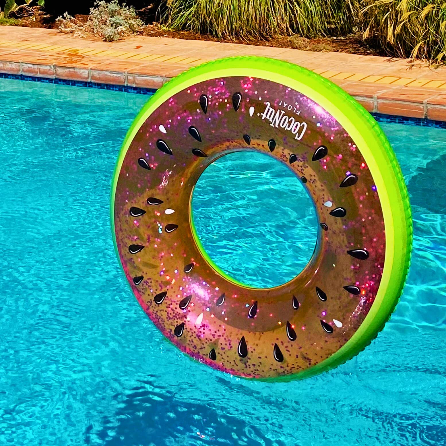 CocoNut Float Juicy Watermelon Glitter Pool Float, Inflatable Ring Float