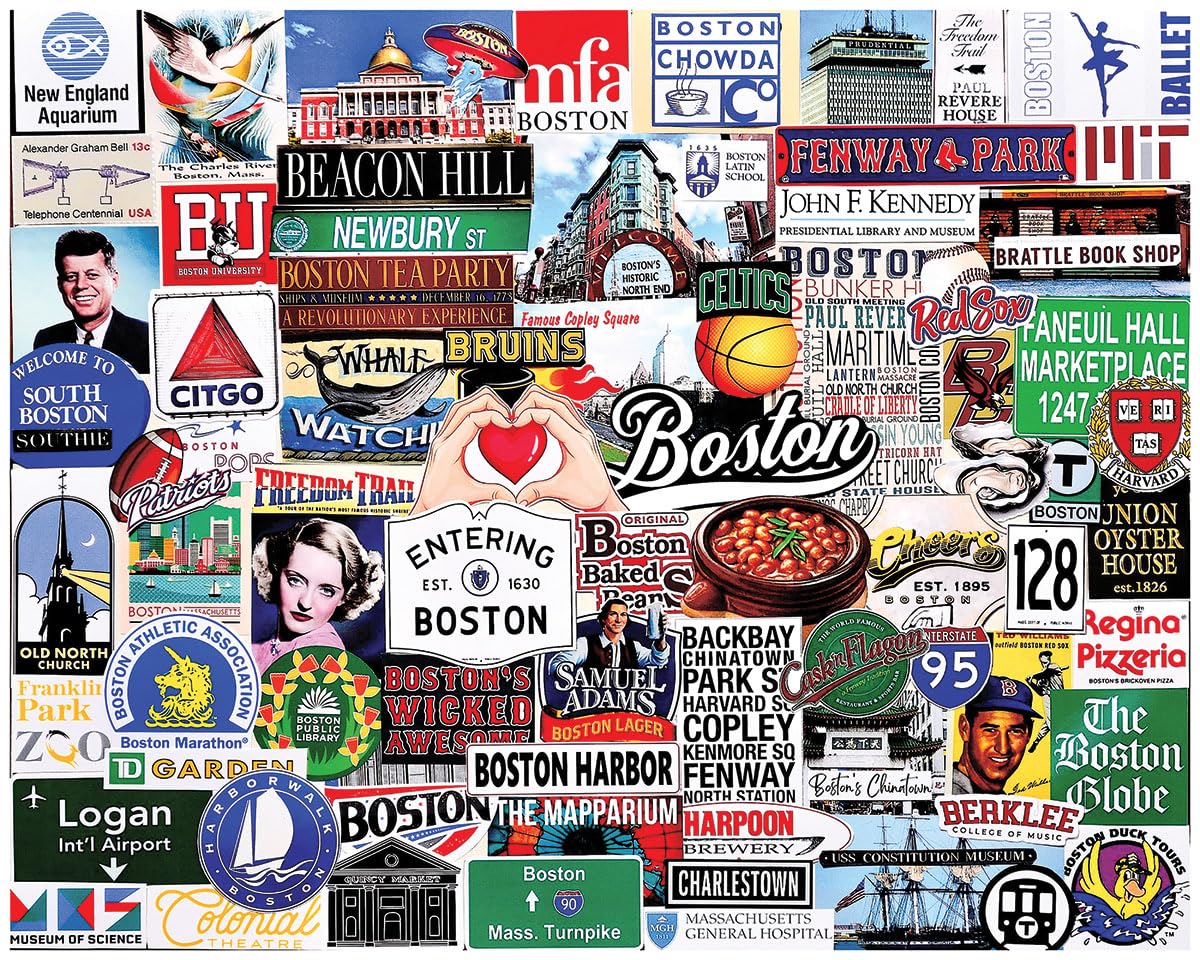 White Mountain 1000 Piece Jigsaw Puzzle State Collage, I Love Boston
