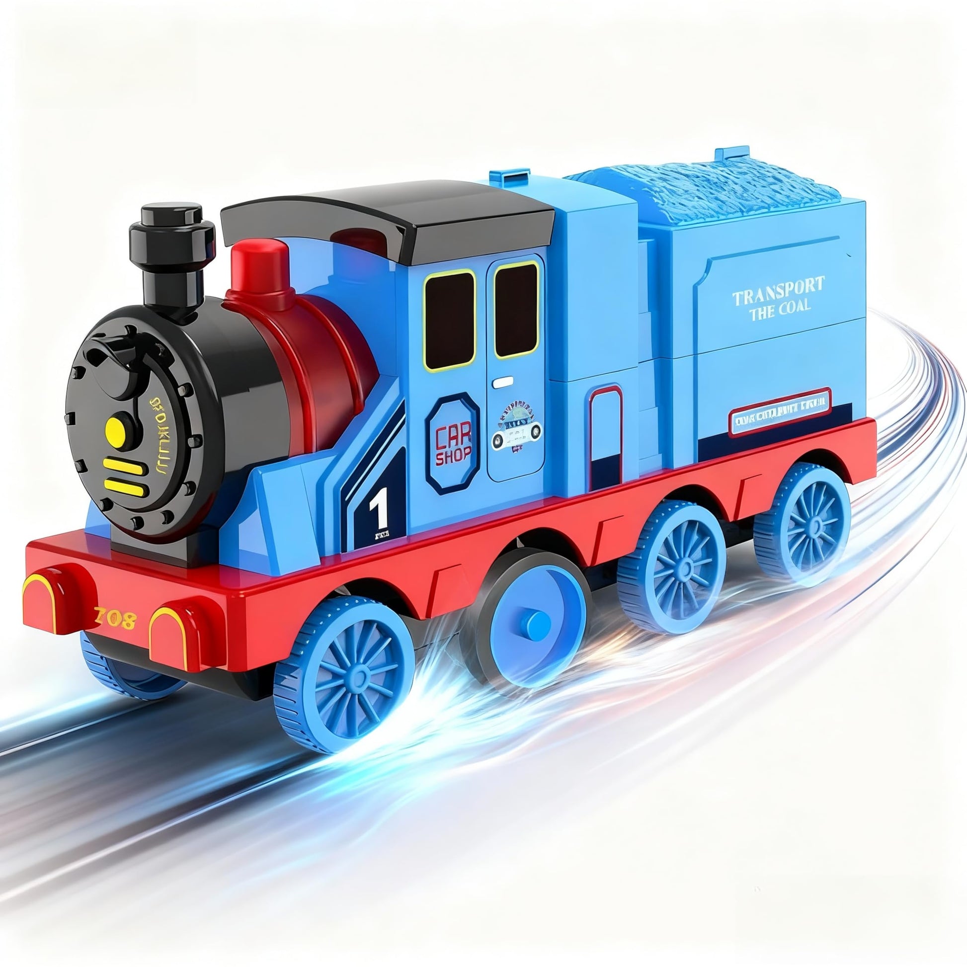 Transforming Engine Train Set for Kids & Toy Car Catapult, Back Folds Out to Secret Garage for Mini Cars, Shoot and Race Fun, Preschool Festival Train
