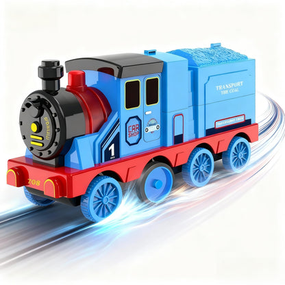 Transforming Engine Train Set for Kids & Toy Car Catapult, Back Folds Out to Secret Garage for Mini Cars, Shoot and Race Fun, Preschool Festival Train