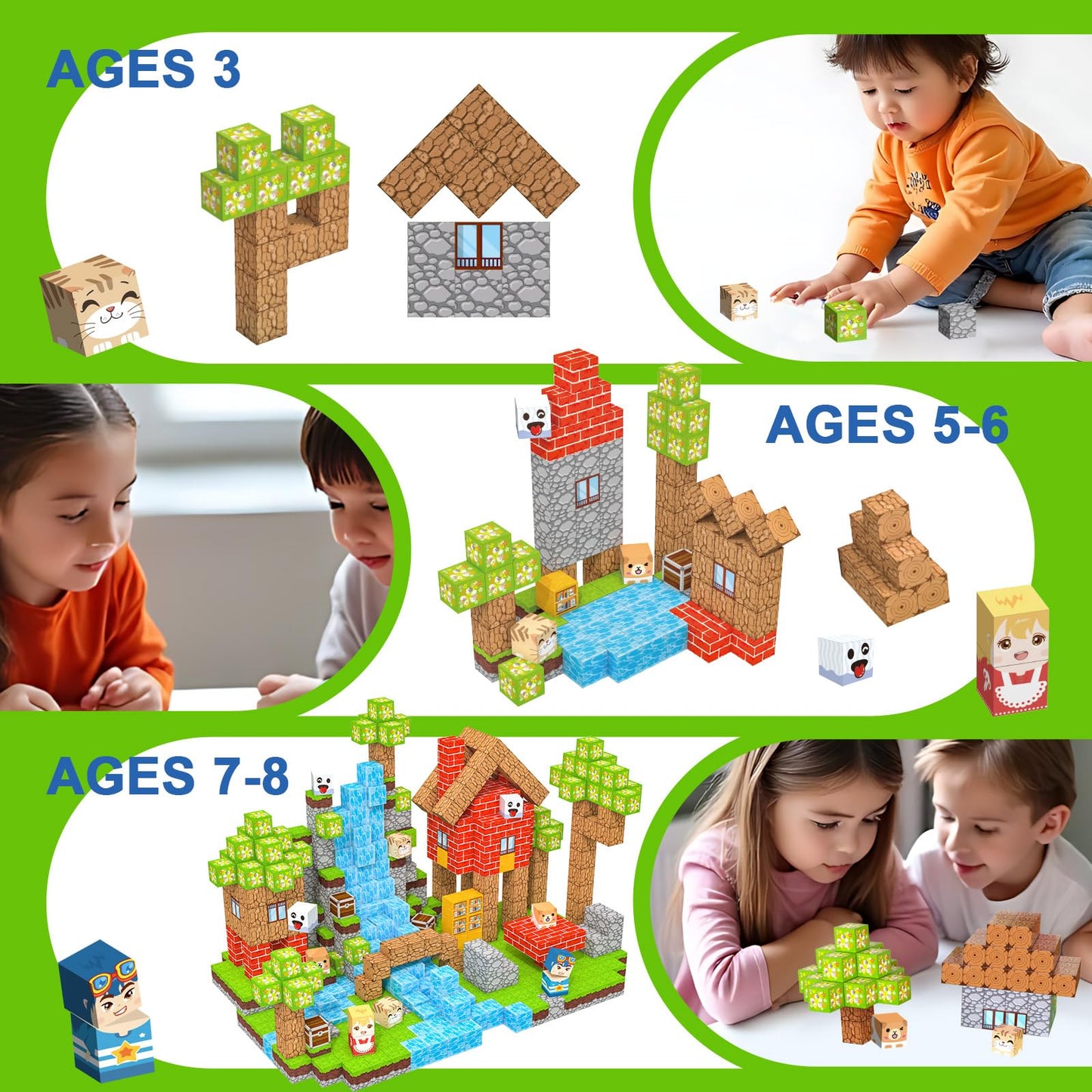 Crifeton Magnetic Blocks 100 PCS Magnetic Building Blocks, 3+ STEM Montessori Sensory Toys, Magnetic Cube for for 3 4 5 6 7 8 9 10 11 12 8-12 Years