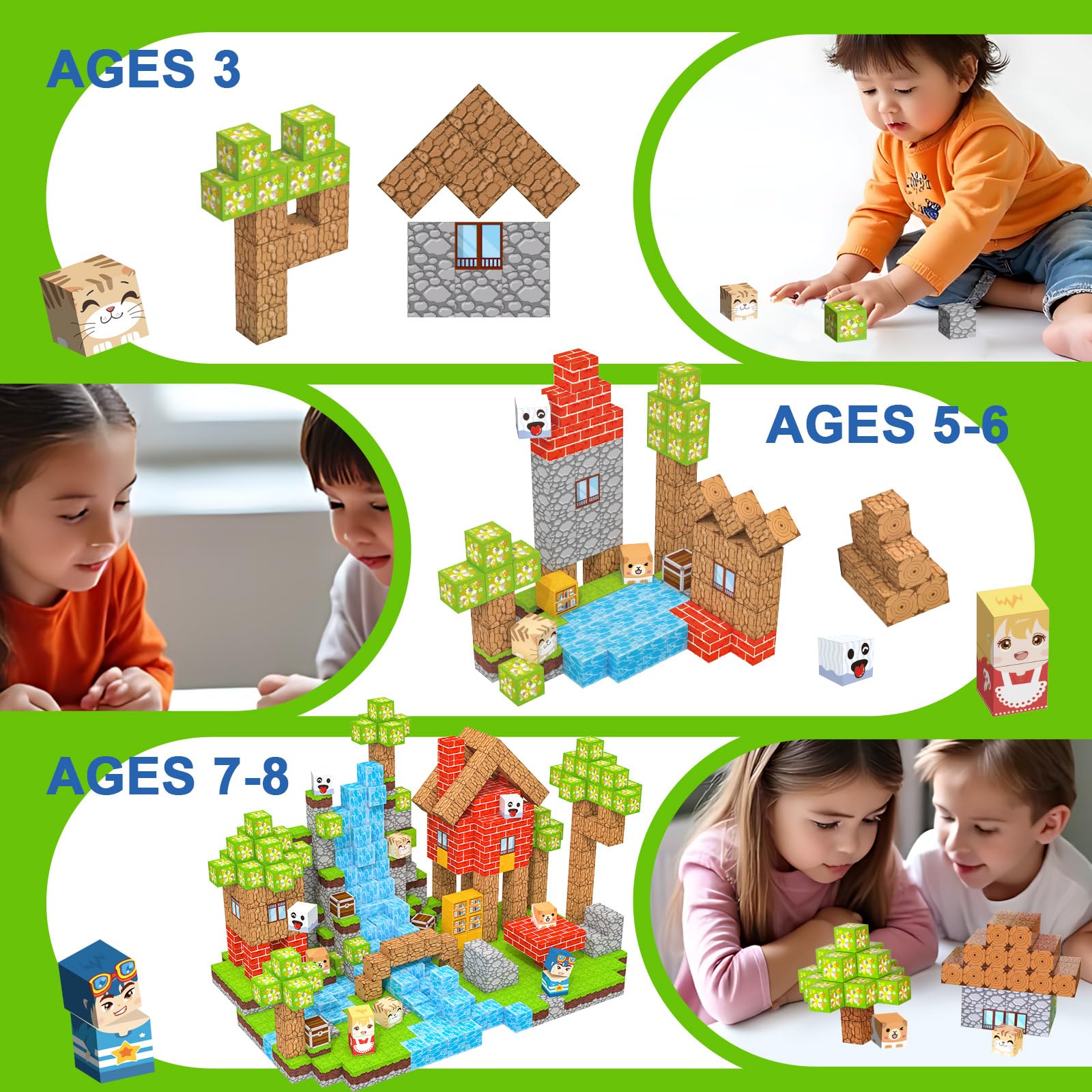 Crifeton Magnetic Blocks 100 PCS Magnetic Building Blocks, 3+ STEM Montessori Sensory Toys, Magnetic Cube for for 3 4 5 6 7 8 9 10 11 12 8-12 Years